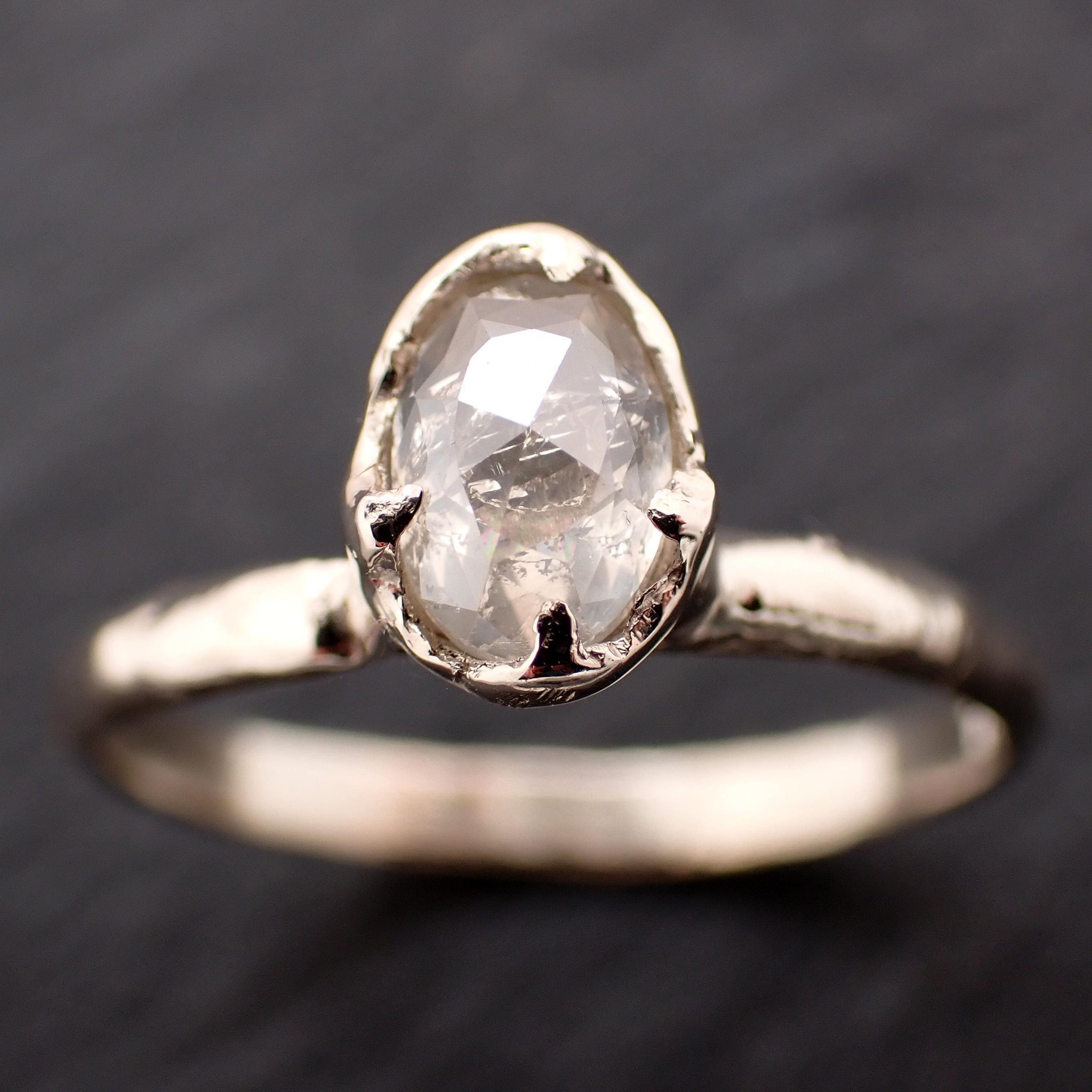 Rose Cut Oval Diamond Ring • 18k White Gold • Solitaire Engagement Ring • Handmade byAngeline 3605