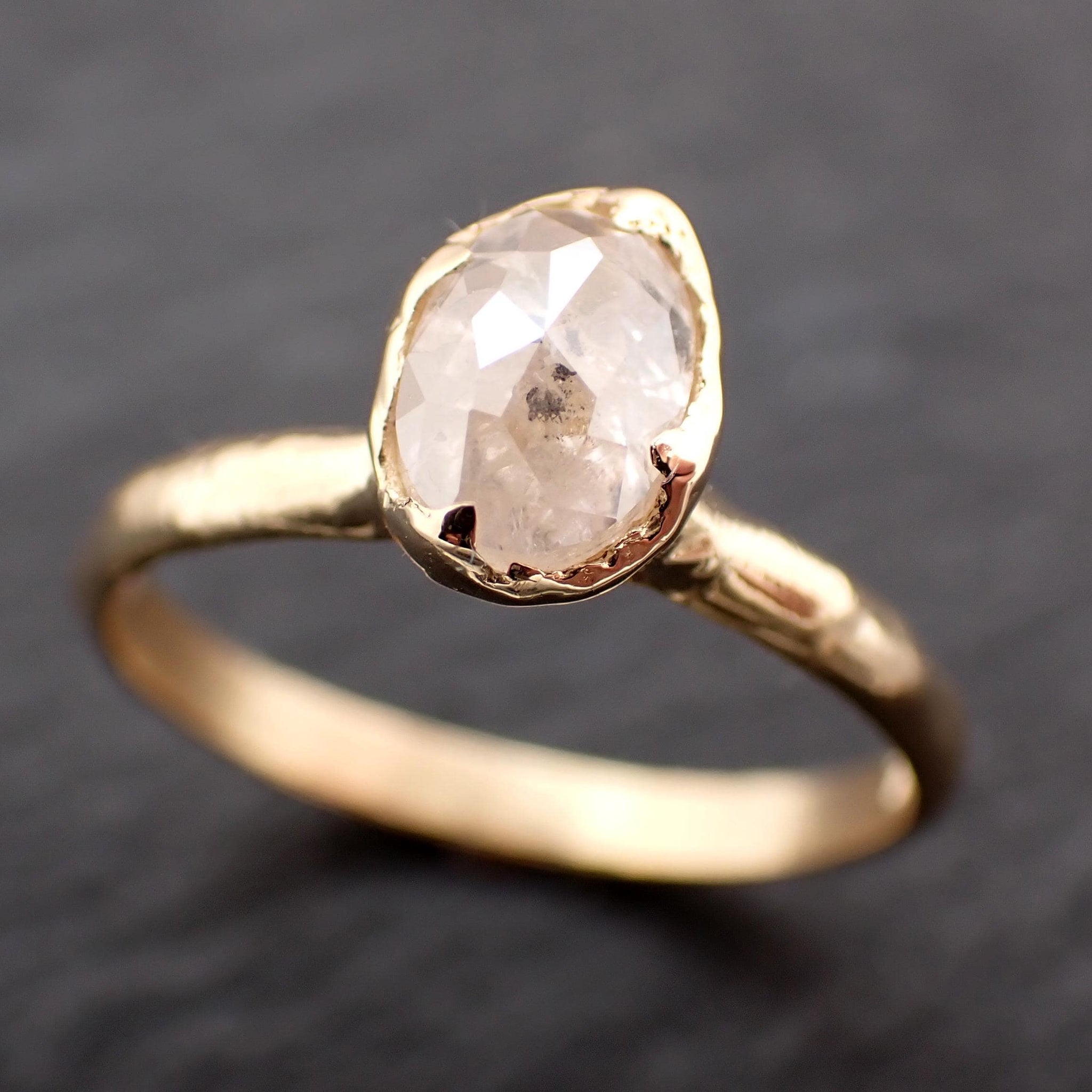 Antique-style Cut Oval Diamond Ring • 18k Yellow Gold • Rose Cut Solitaire Engagement Ring • Handmade byAngeline 3606