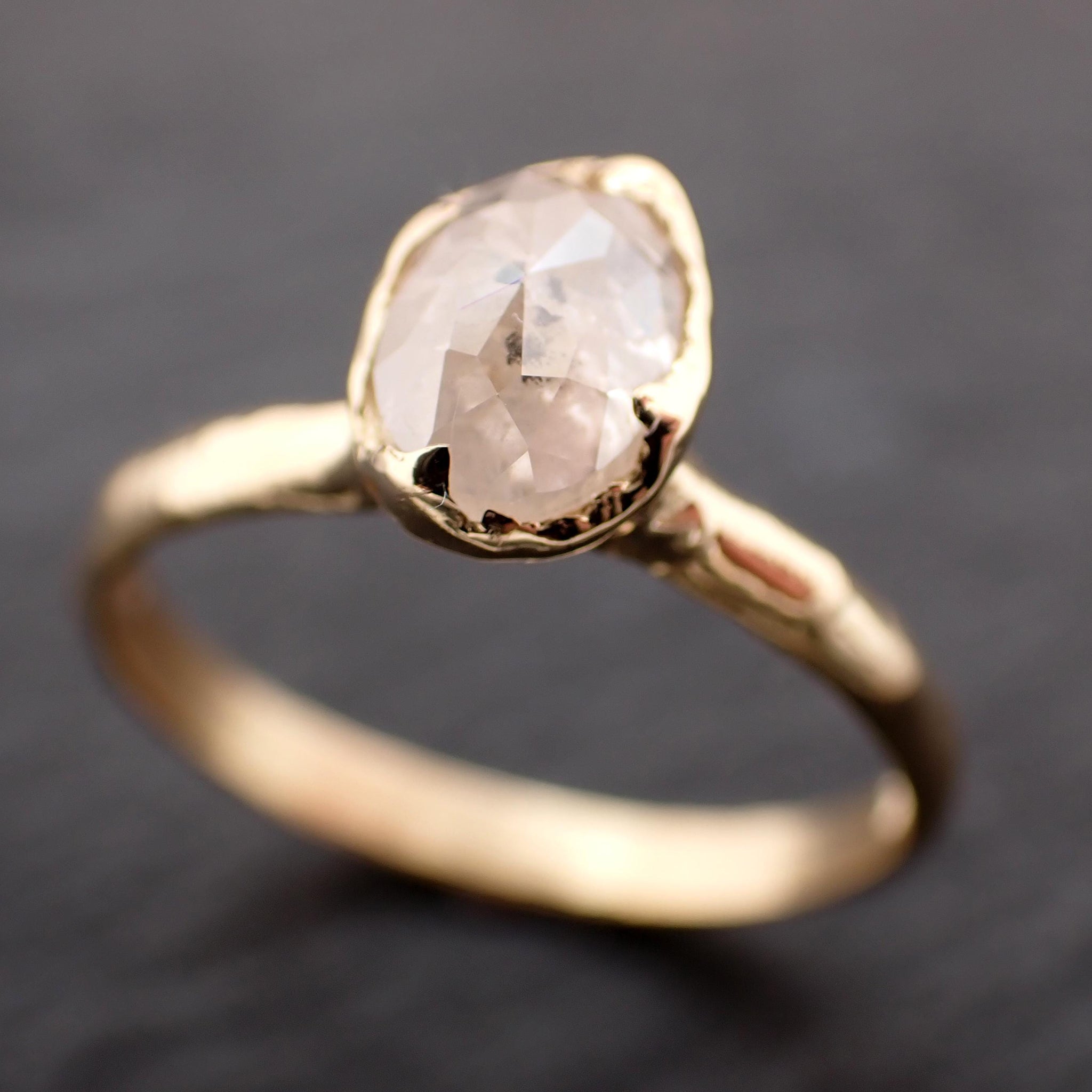 Antique-style Cut Oval Diamond Ring • 18k Yellow Gold • Rose Cut Solitaire Engagement Ring • Handmade byAngeline 3606
