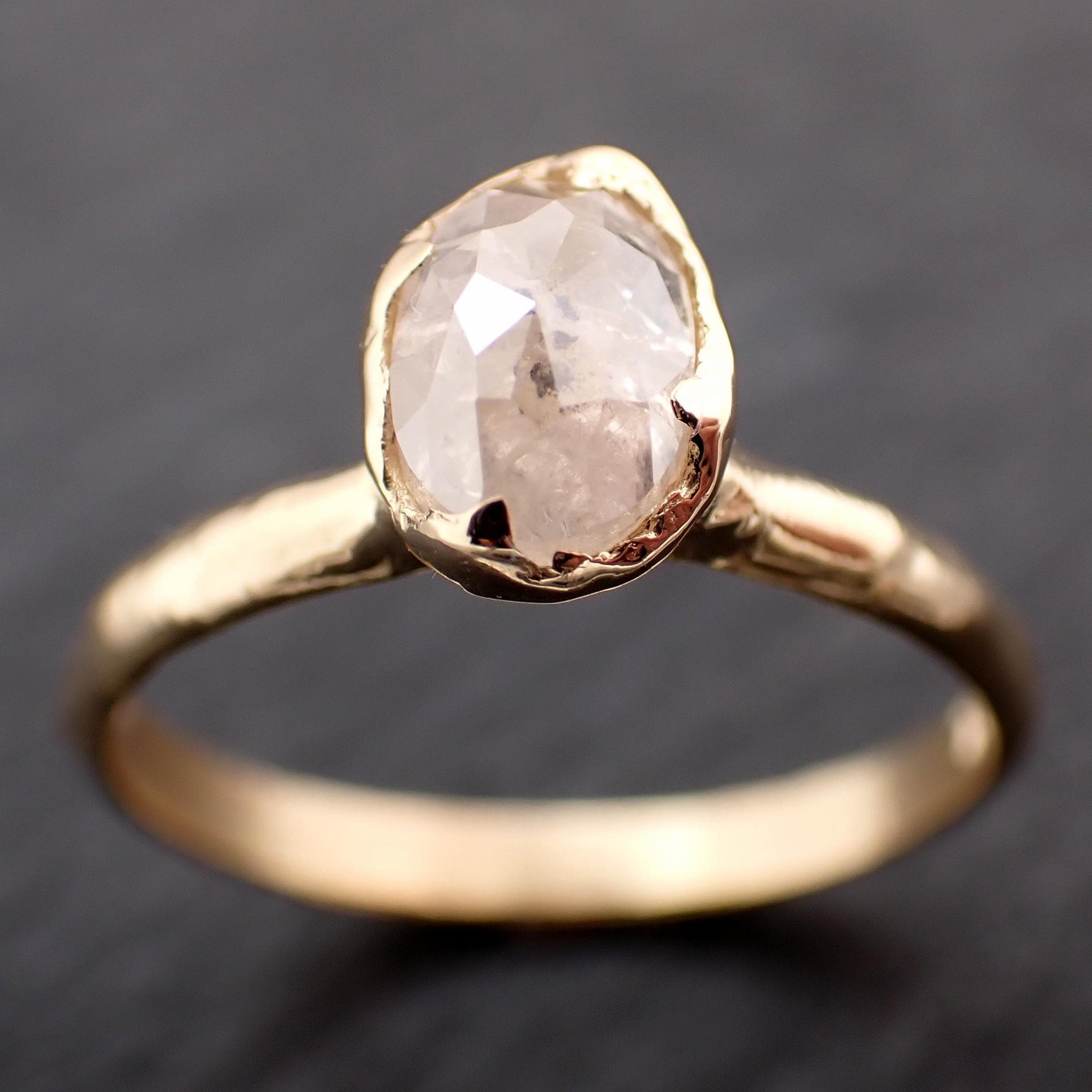 Antique-style Cut Oval Diamond Ring • 18k Yellow Gold • Rose Cut Solitaire Engagement Ring • Handmade byAngeline 3606