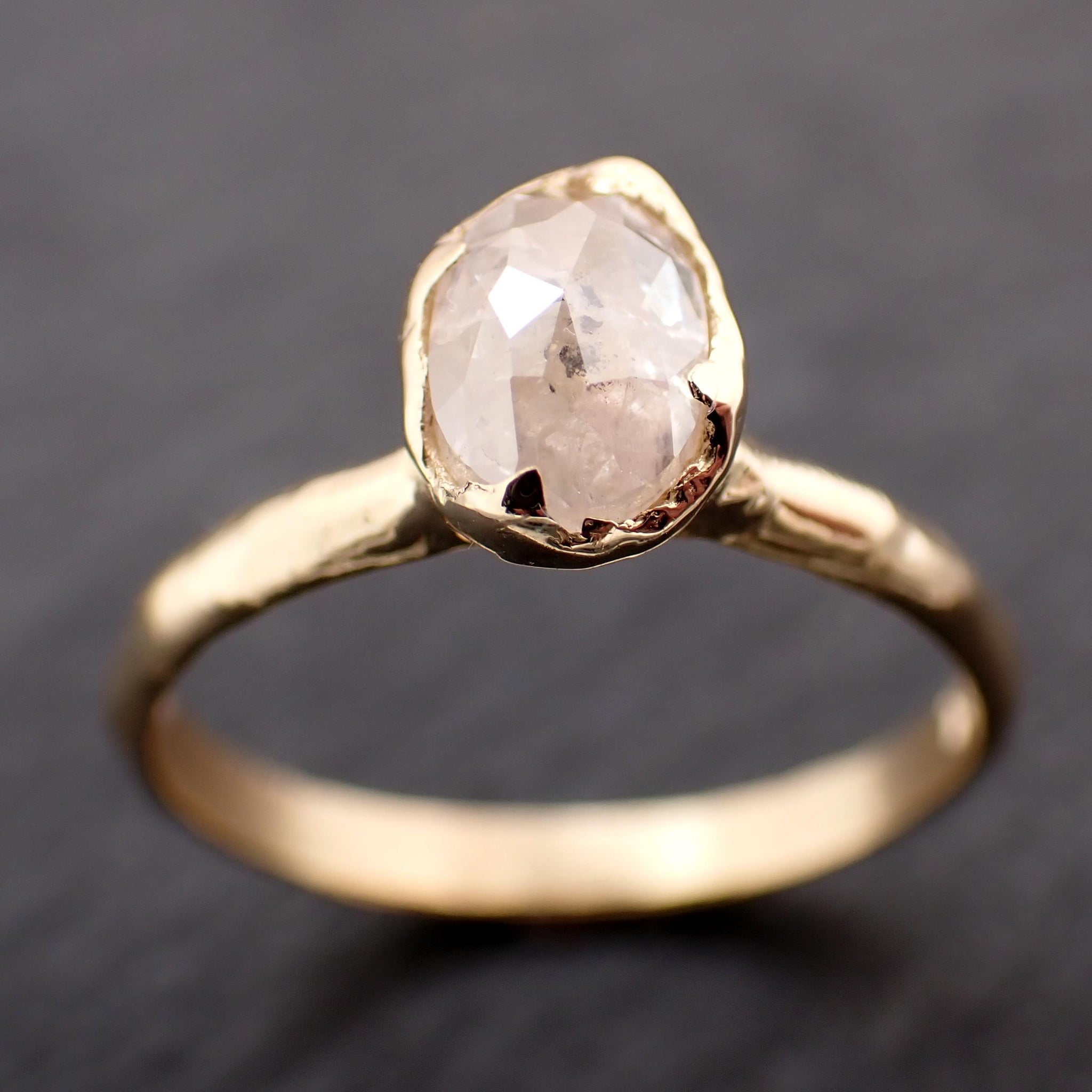 Antique-style Cut Oval Diamond Ring • 18k Yellow Gold • Rose Cut Solitaire Engagement Ring • Handmade byAngeline 3606