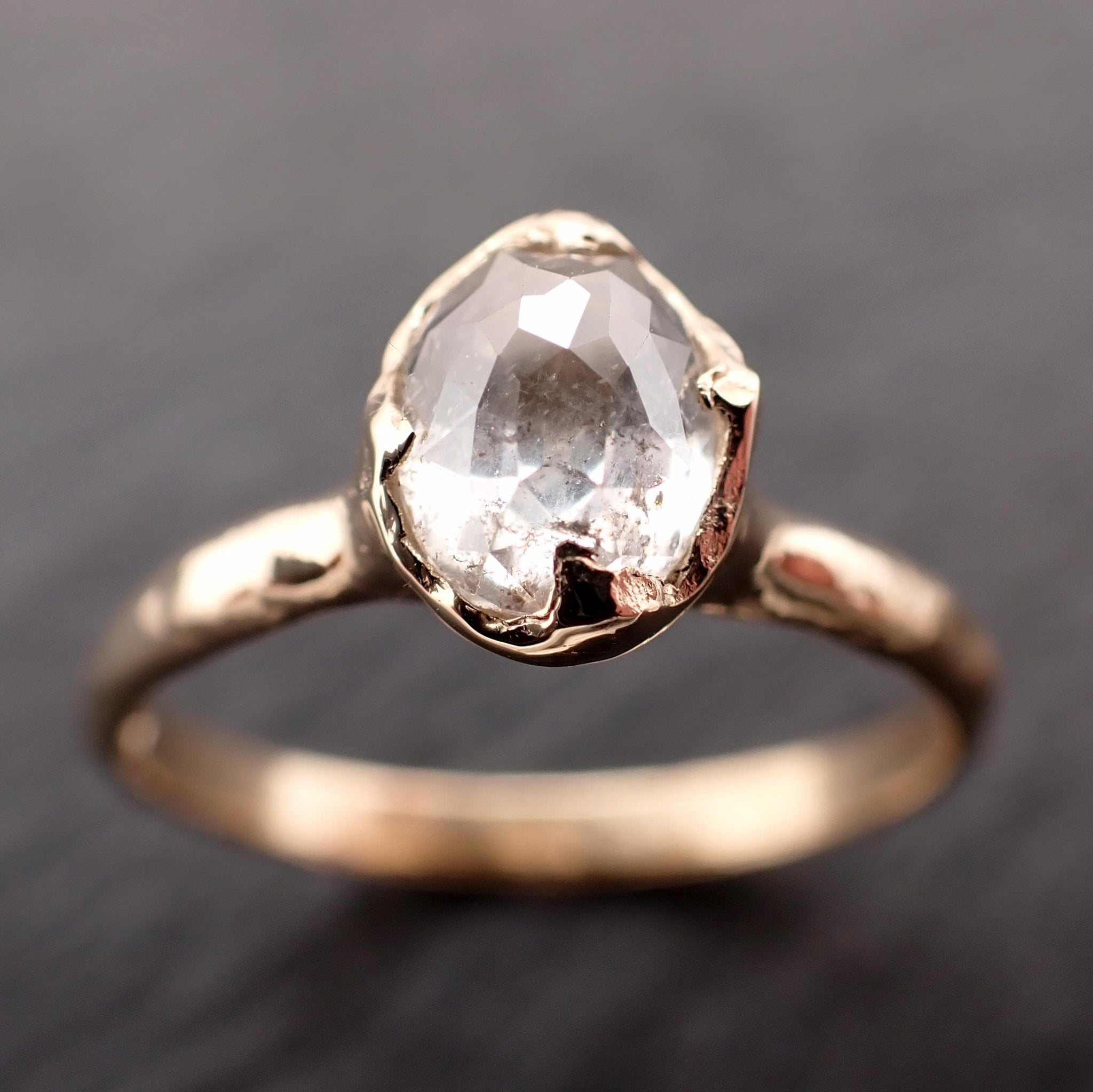 Antique-style Cut Oval Diamond Ring • 14k Yellow Gold • Rose Cut Solitaire Engagement Ring • Handmade byAngeline 3607