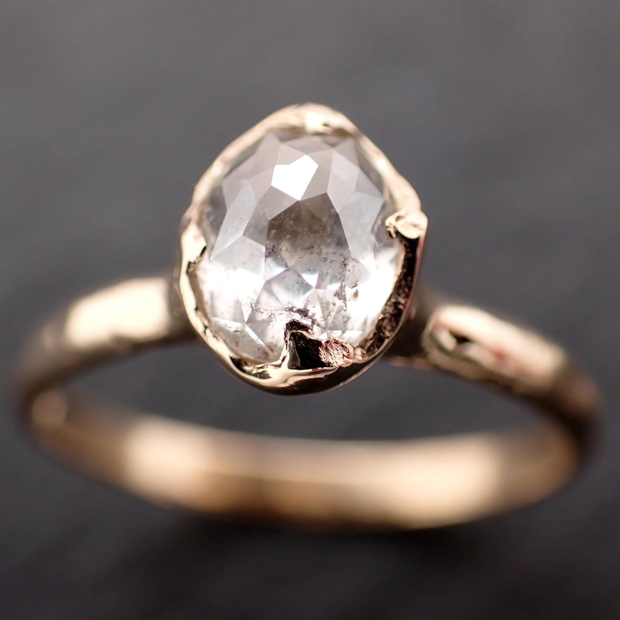 Antique-style Cut Oval Diamond Ring • 14k Yellow Gold • Rose Cut Solitaire Engagement Ring • Handmade byAngeline 3607