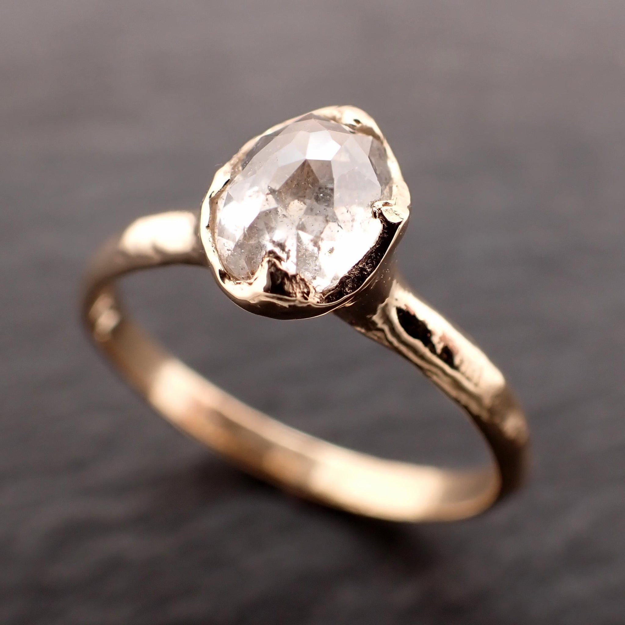 Antique-style Cut Oval Diamond Ring • 14k Yellow Gold • Rose Cut Solitaire Engagement Ring • Handmade byAngeline 3607