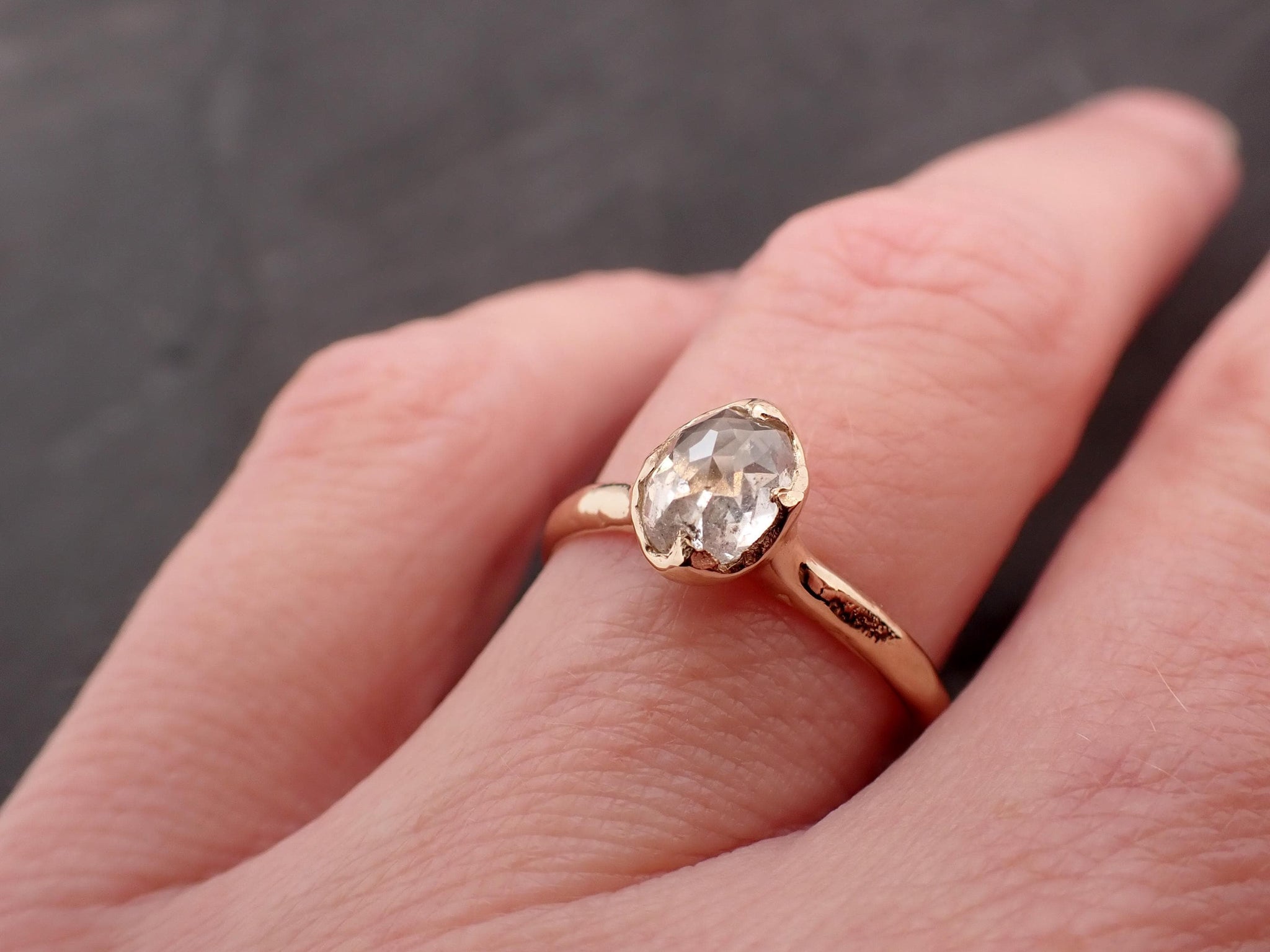 Antique-style Cut Oval Diamond Ring • 14k Yellow Gold • Rose Cut Solitaire Engagement Ring • Handmade byAngeline 3607