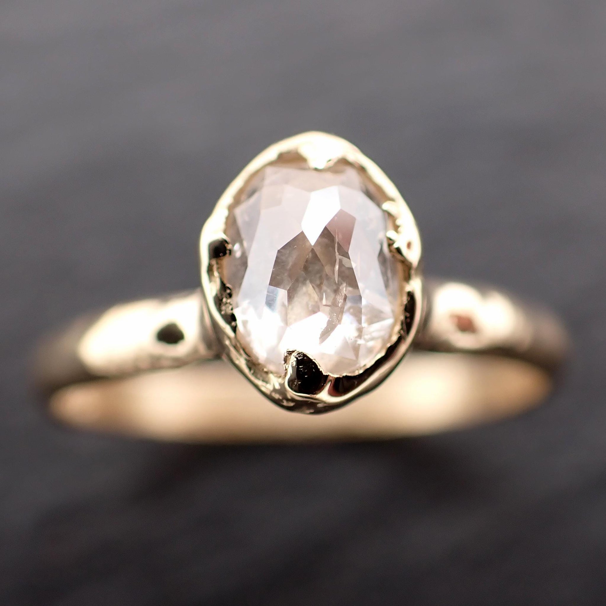 Antique-style Cut Oval Diamond Ring • 18k Yellow Gold • Rose Cut Solitaire Engagement Ring • Handmade byAngeline 3608