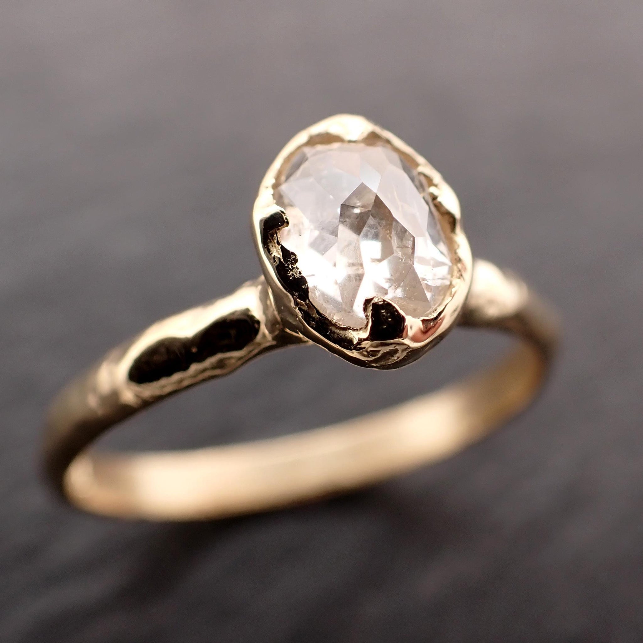 Antique-style Cut Oval Diamond Ring • 18k Yellow Gold • Rose Cut Solitaire Engagement Ring • Handmade byAngeline 3608