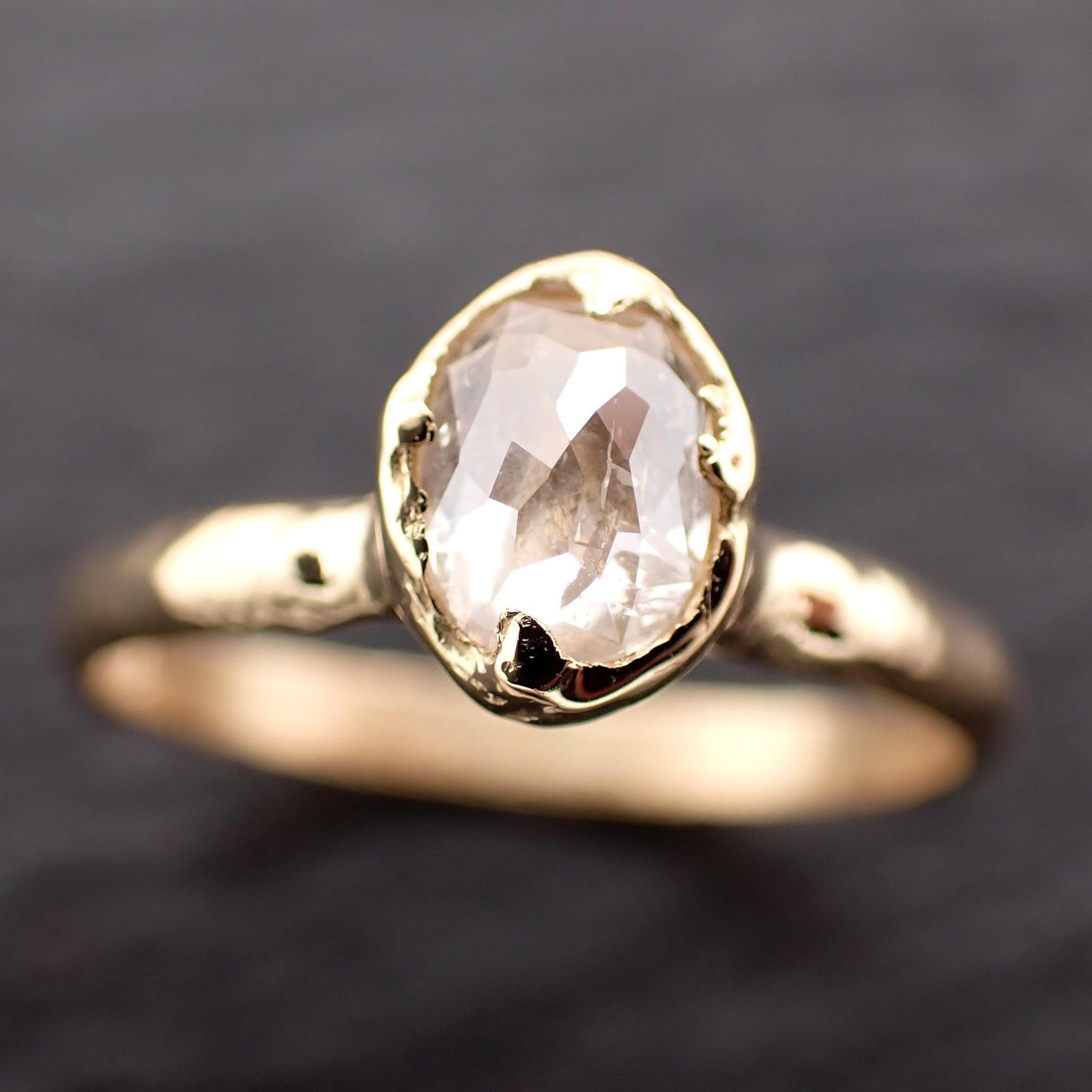 Antique-style Cut Oval Diamond Ring • 18k Yellow Gold • Rose Cut Solitaire Engagement Ring • Handmade byAngeline 3608