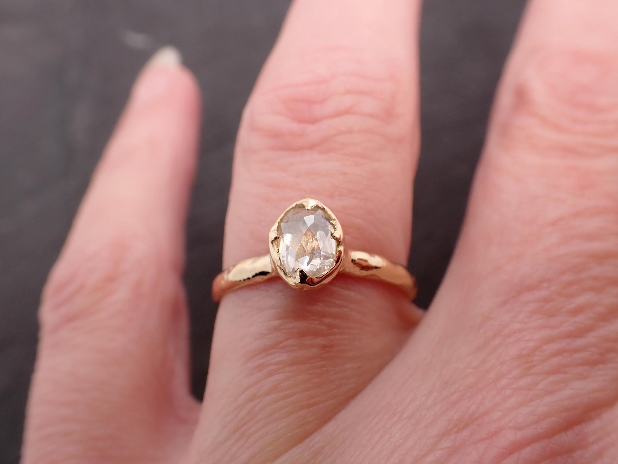 Antique-style Cut Oval Diamond Ring • 18k Yellow Gold • Rose Cut Solitaire Engagement Ring • Handmade byAngeline 3608