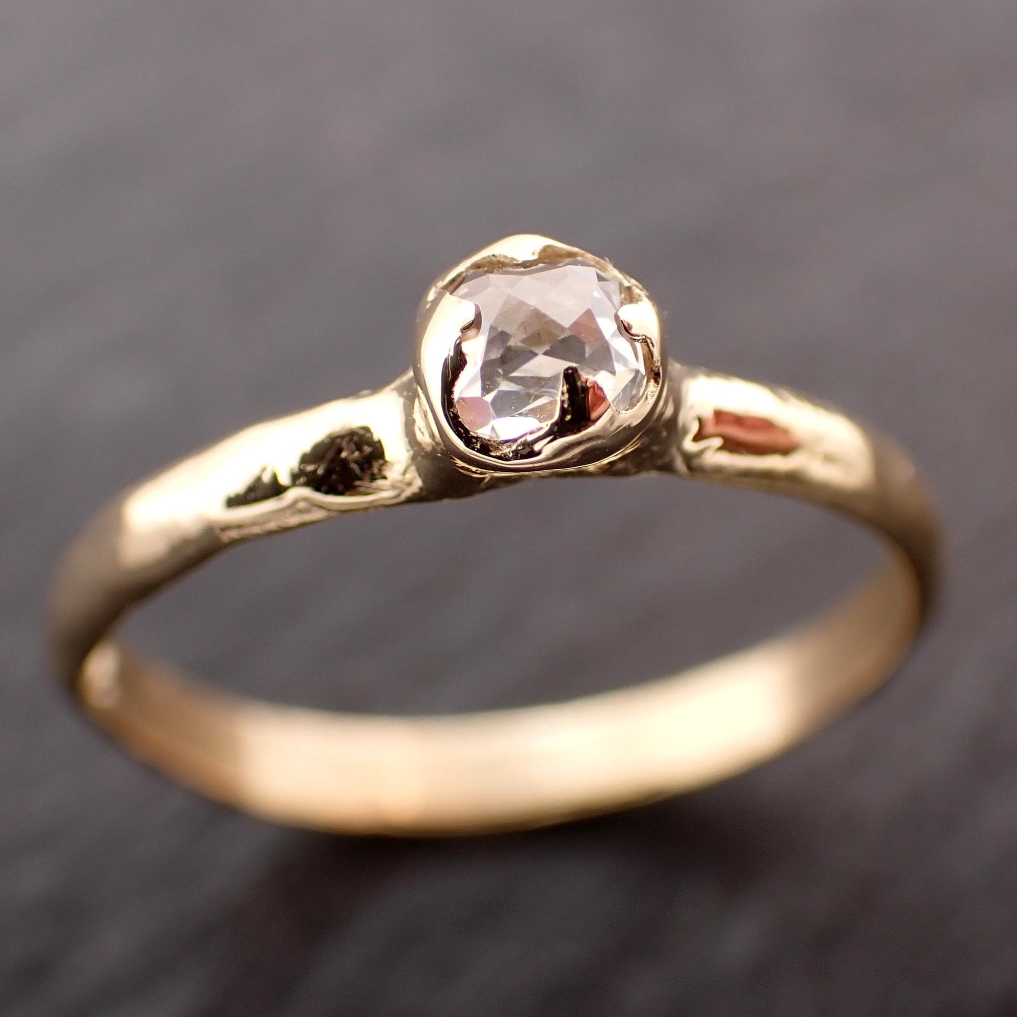 Antique-style Rose Cut Diamond Ring • 18k Yellow Gold • Solitaire Engagement Ring • Handmade byAngeline 3609