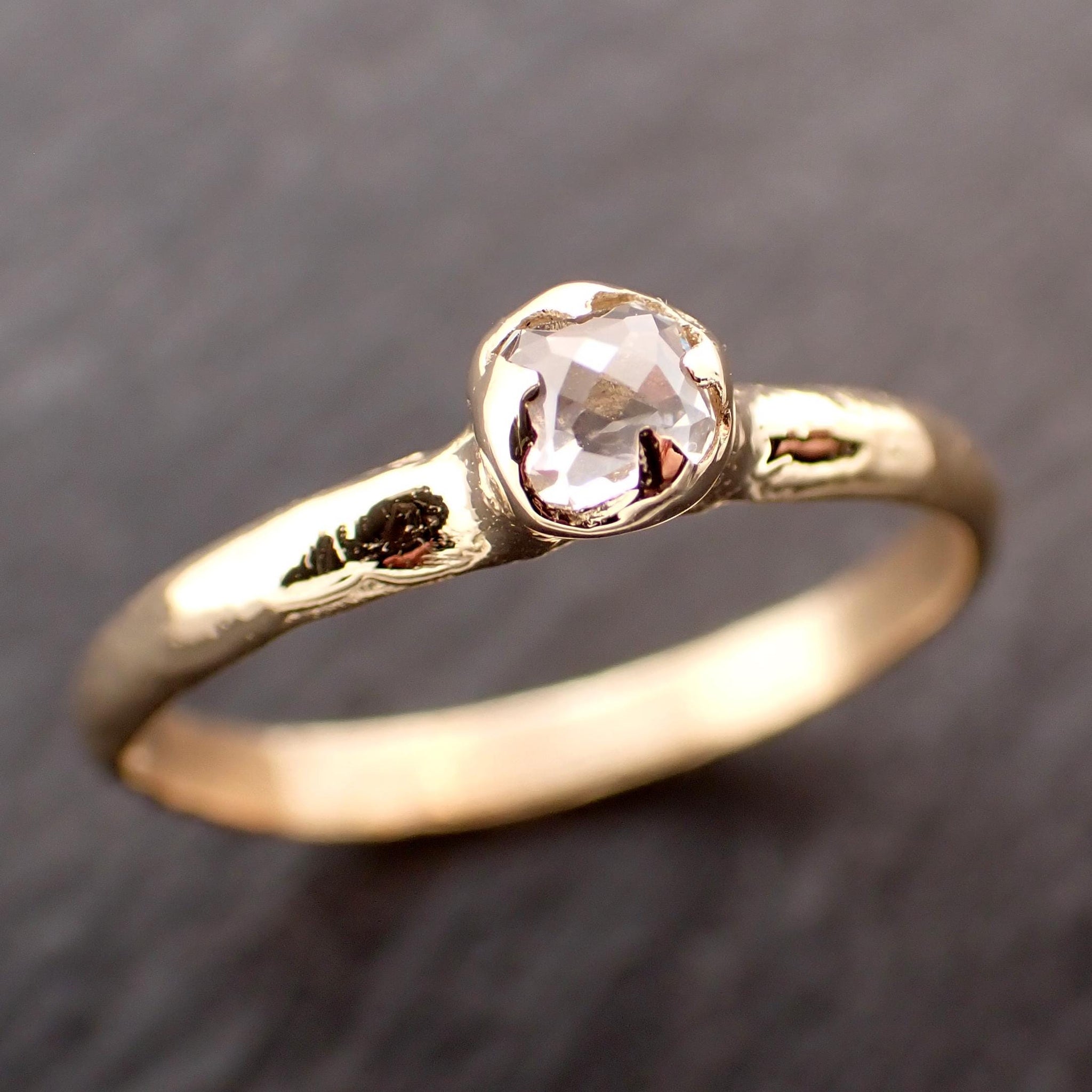 Antique-style Rose Cut Diamond Ring • 18k Yellow Gold • Solitaire Engagement Ring • Handmade byAngeline 3609