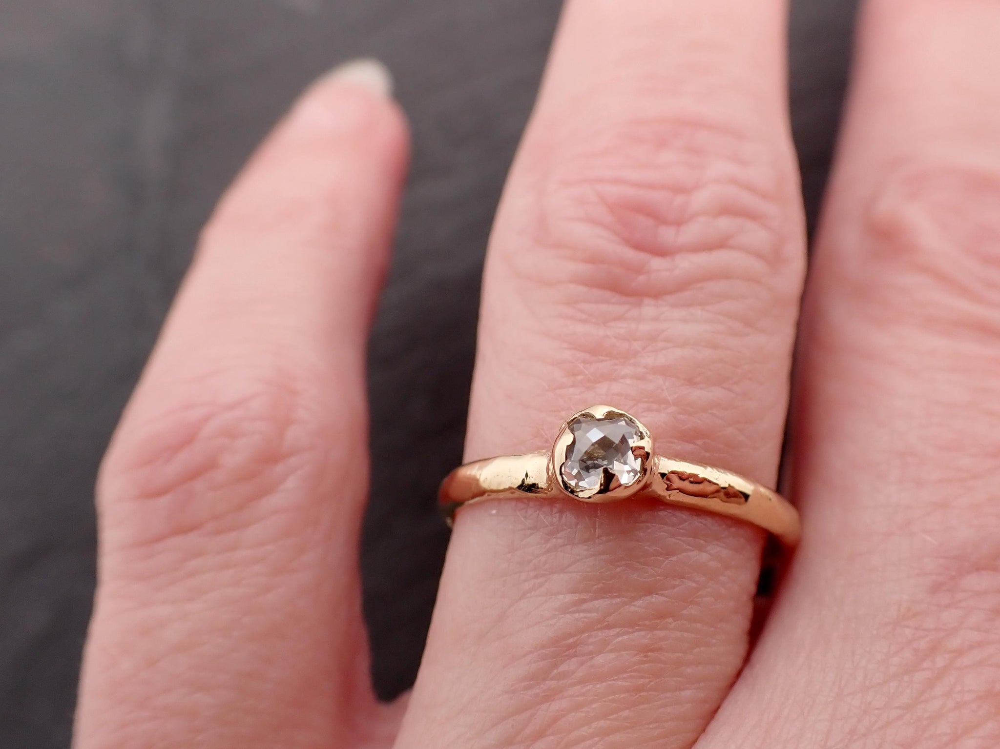 Antique-style Rose Cut Diamond Ring • 18k Yellow Gold • Solitaire Engagement Ring • Handmade byAngeline 3609