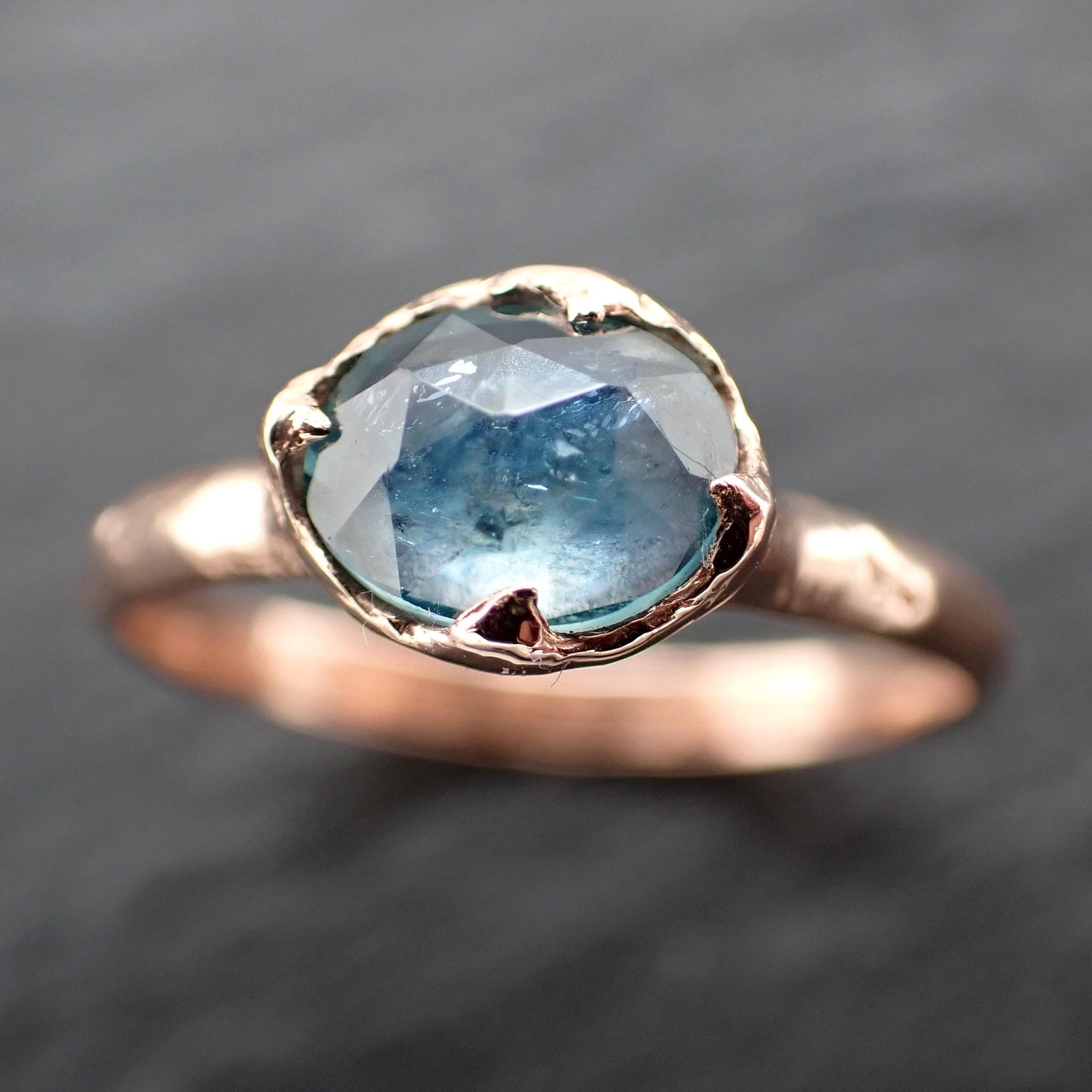Montana Sapphire Solitaire Engagement Ring • 14k Rose Gold • Blue Green Rose Cut • Handmade byAngeline 3610