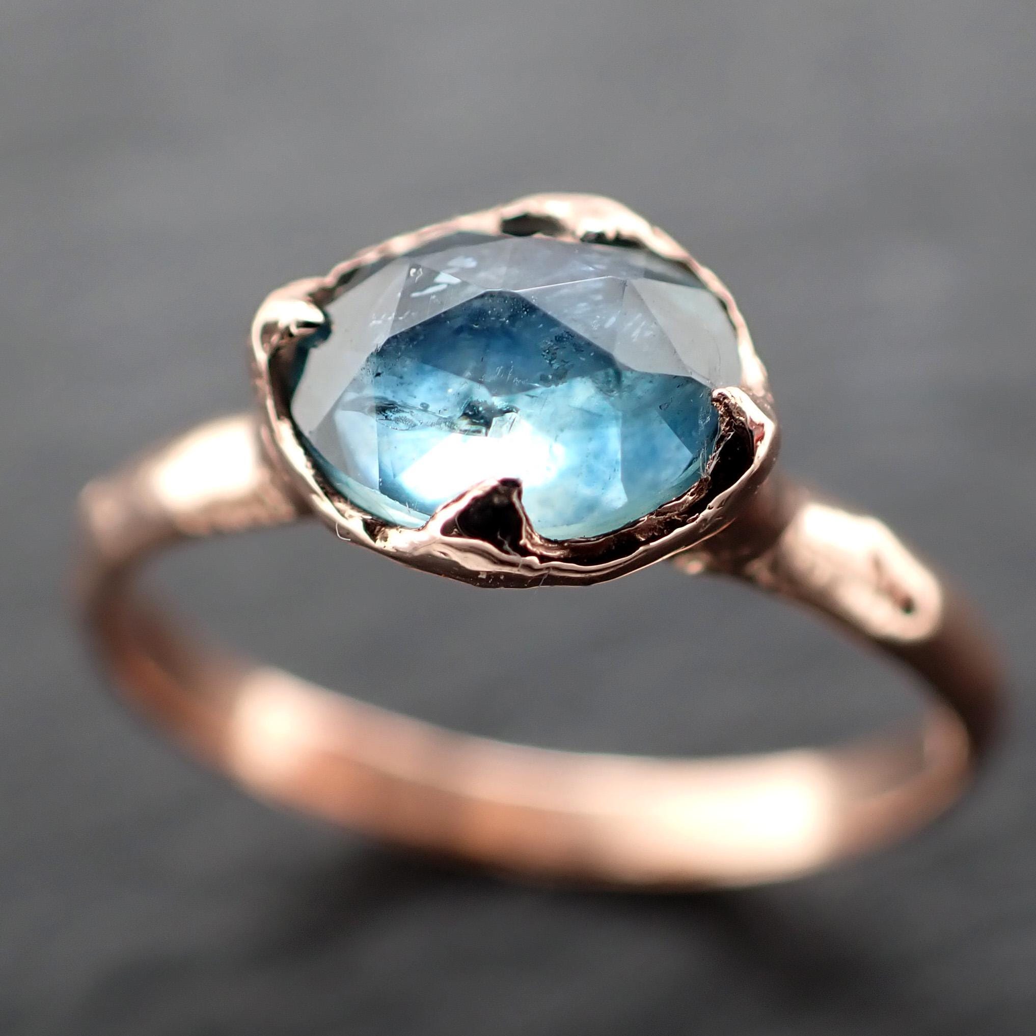Montana Sapphire Solitaire Engagement Ring • 14k Rose Gold • Blue Green Rose Cut • Handmade byAngeline 3610