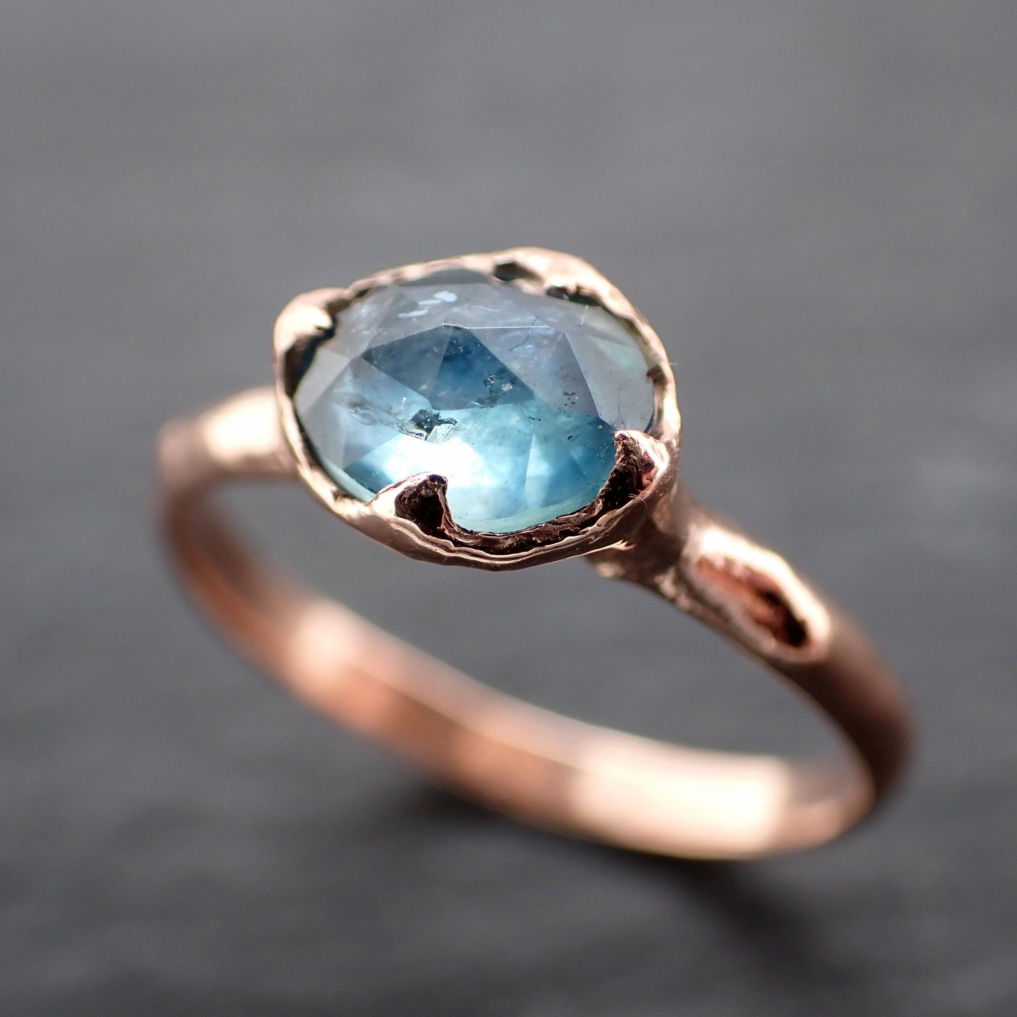 Montana Sapphire Solitaire Engagement Ring • 14k Rose Gold • Blue Green Rose Cut • Handmade byAngeline 3610