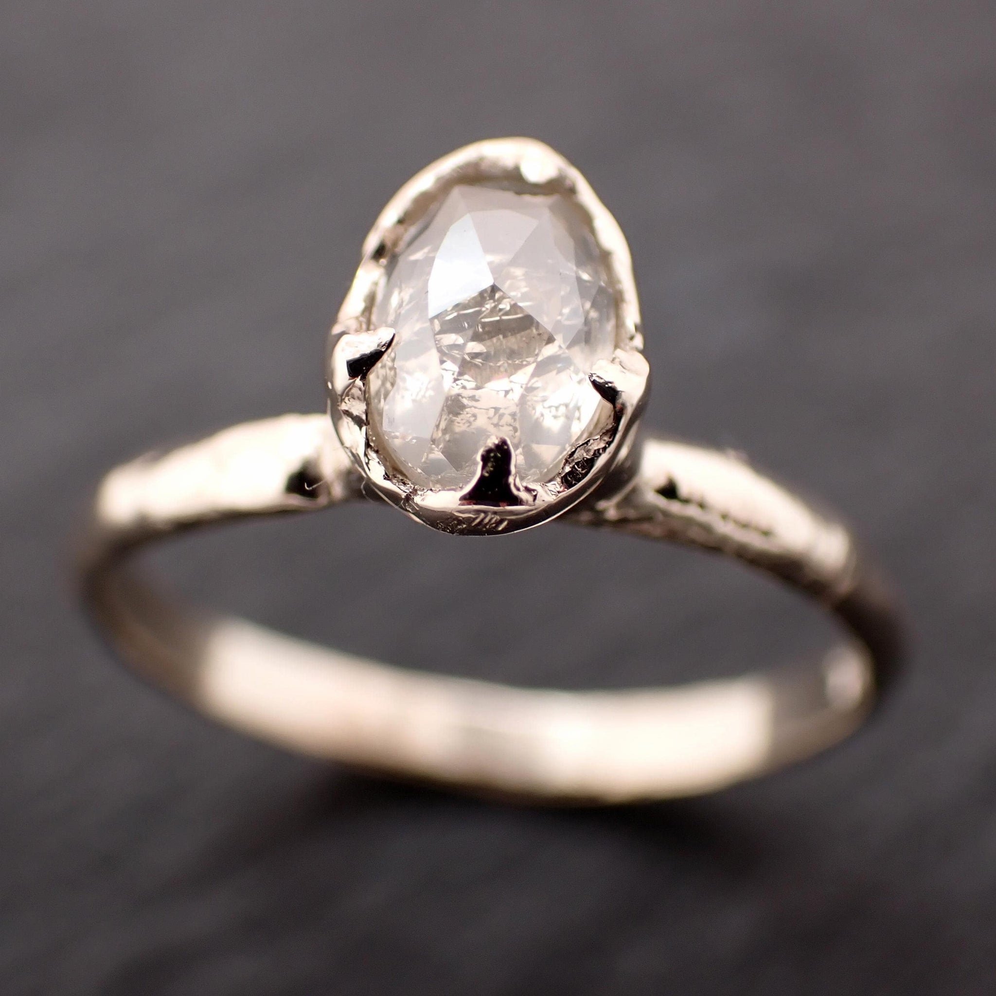 Rose Cut Oval Diamond Ring • 18k White Gold • Solitaire Engagement Ring • Handmade byAngeline 3605