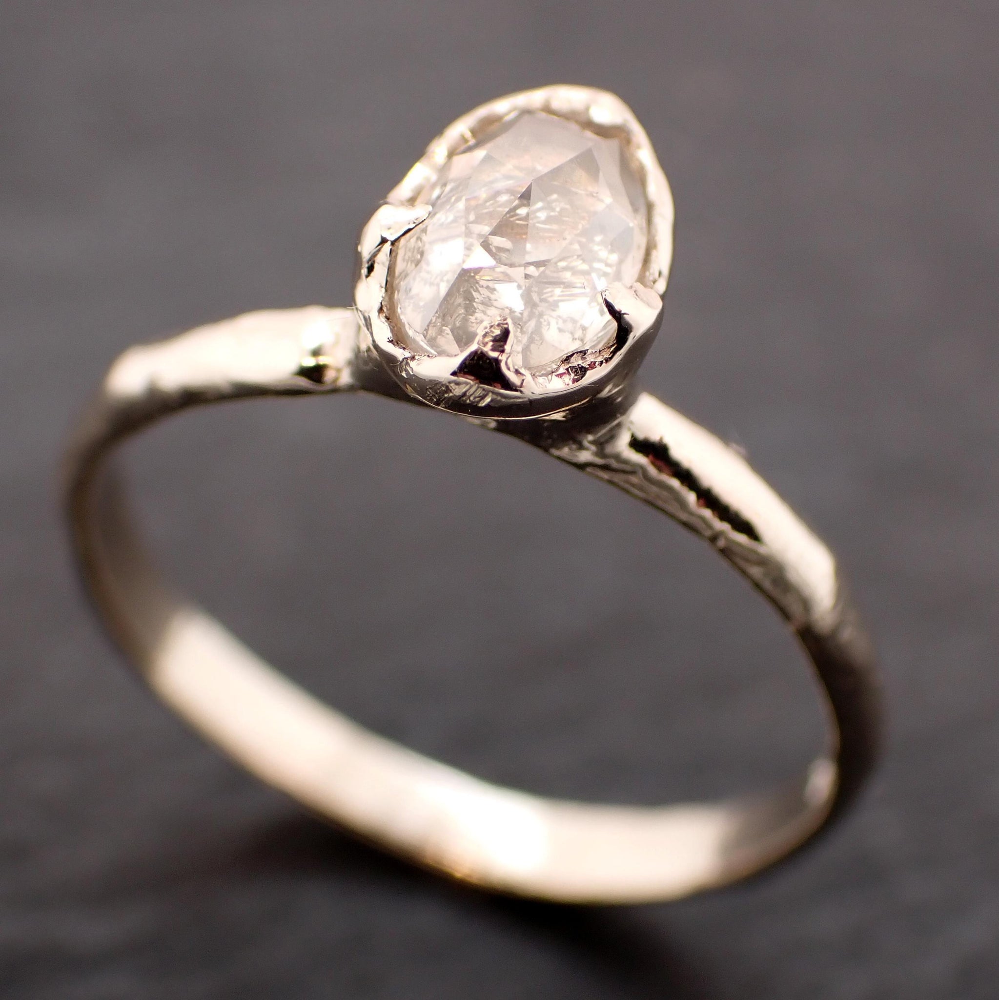 Rose Cut Oval Diamond Ring • 18k White Gold • Solitaire Engagement Ring • Handmade byAngeline 3605