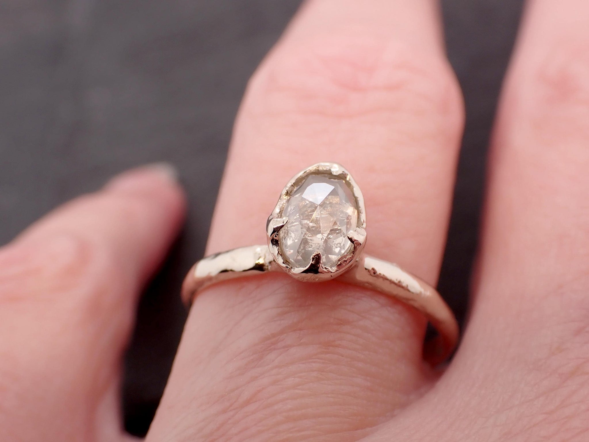 Rose Cut Oval Diamond Ring • 18k White Gold • Solitaire Engagement Ring • Handmade byAngeline 3605