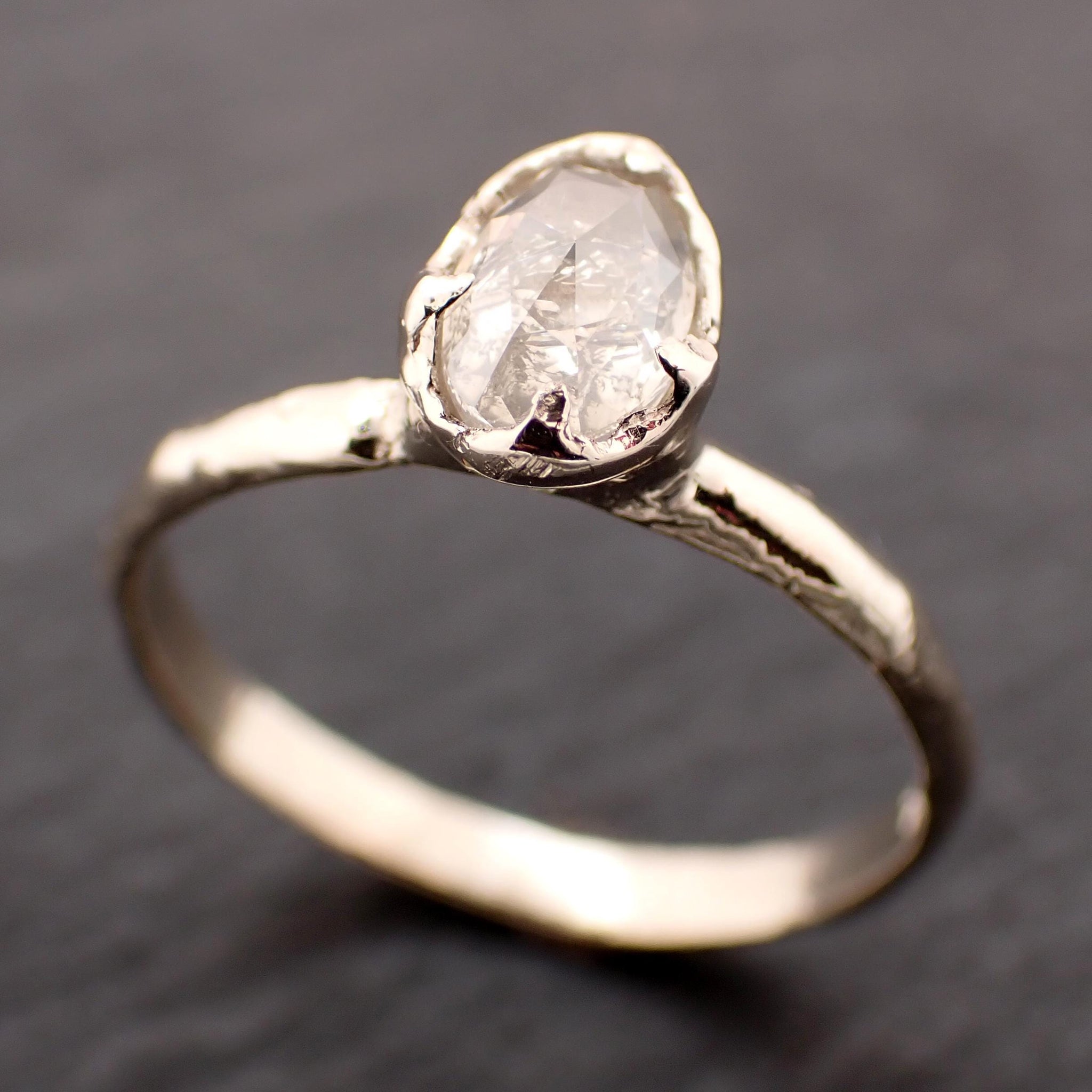 Rose Cut Oval Diamond Ring • 18k White Gold • Solitaire Engagement Ring • Handmade byAngeline 3605