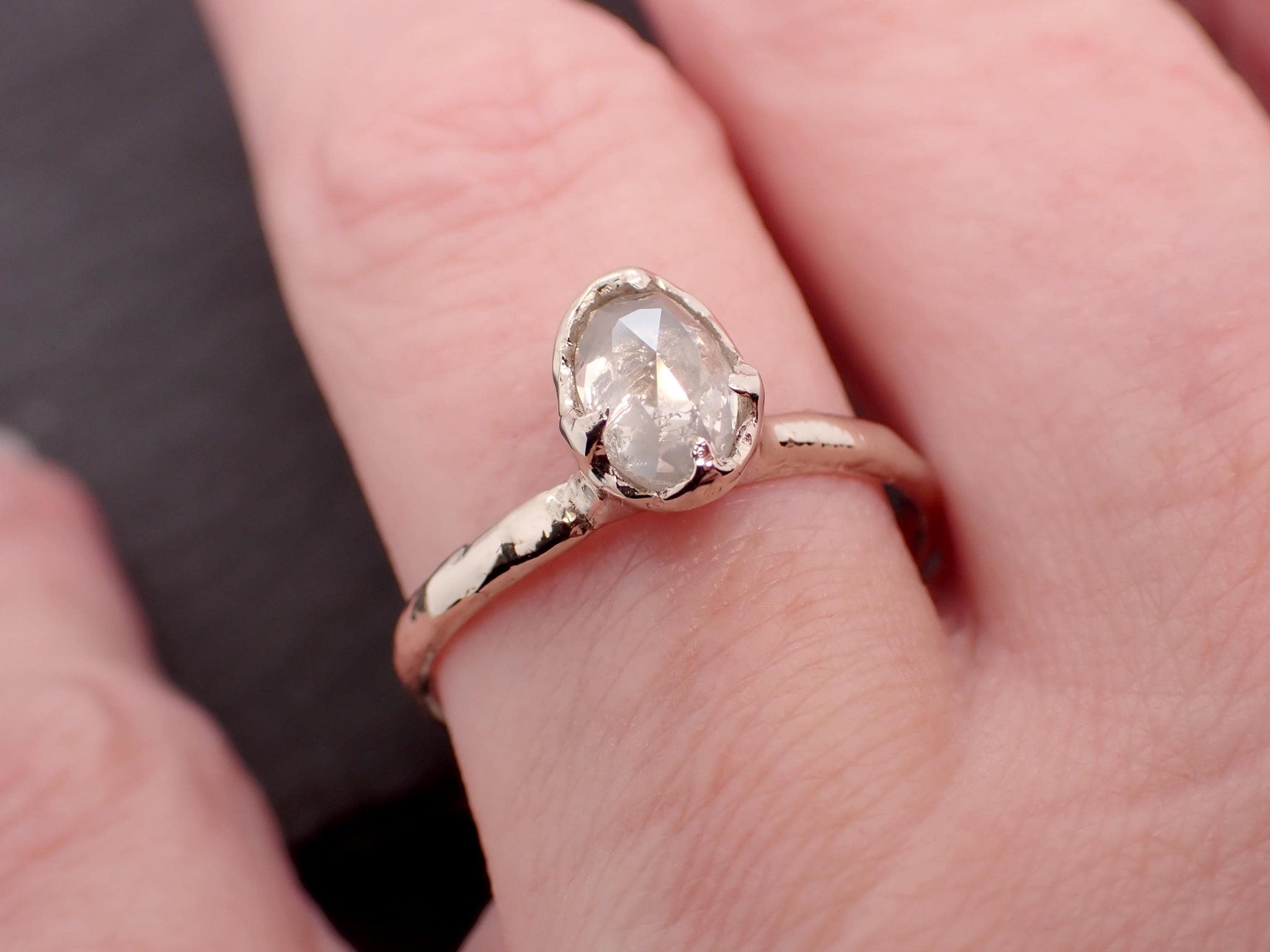 Rose Cut Oval Diamond Ring • 18k White Gold • Solitaire Engagement Ring • Handmade byAngeline 3605