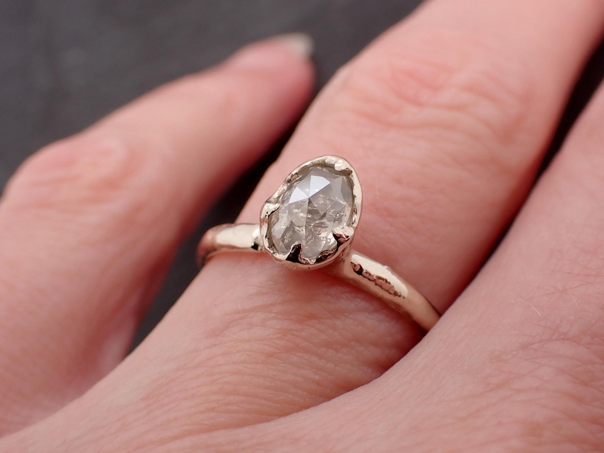 Rose Cut Oval Diamond Ring • 18k White Gold • Solitaire Engagement Ring • Handmade byAngeline 3605