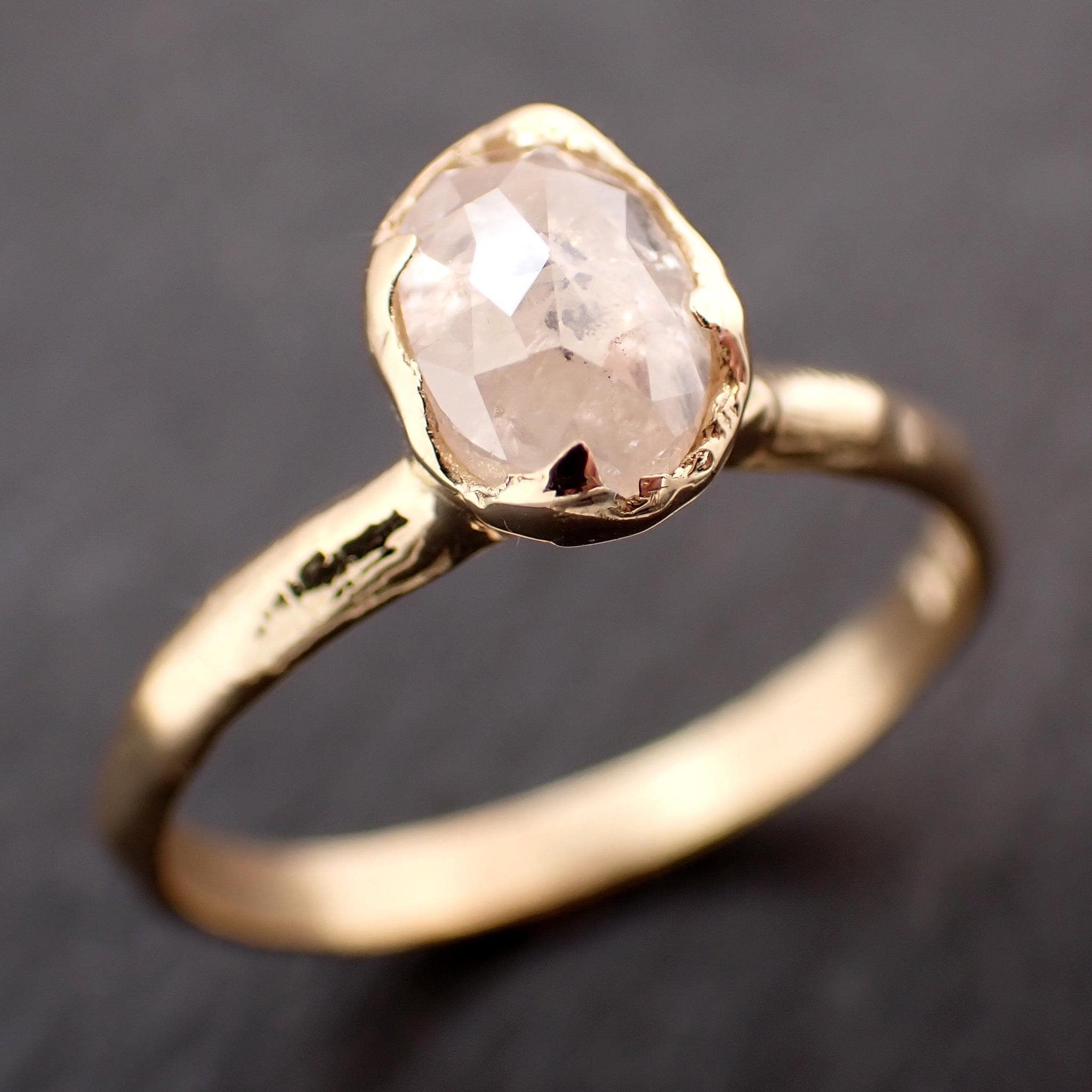 Antique-style Cut Oval Diamond Ring • 18k Yellow Gold • Rose Cut Solitaire Engagement Ring • Handmade byAngeline 3606