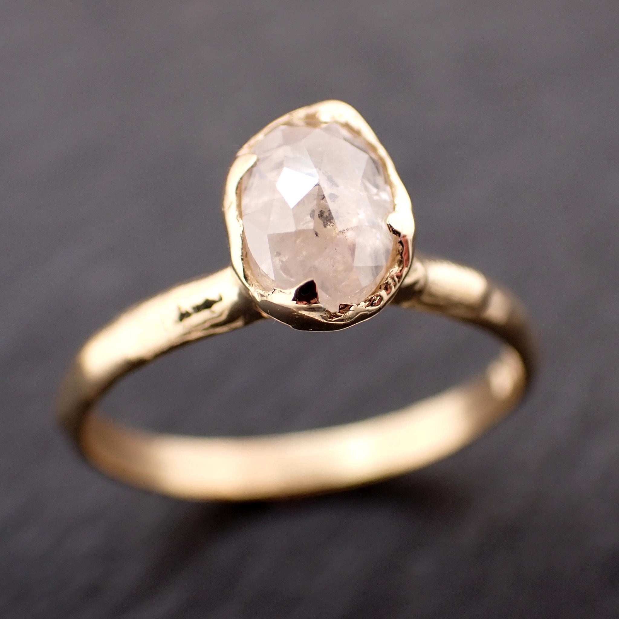 Antique-style Cut Oval Diamond Ring • 18k Yellow Gold • Rose Cut Solitaire Engagement Ring • Handmade byAngeline 3606
