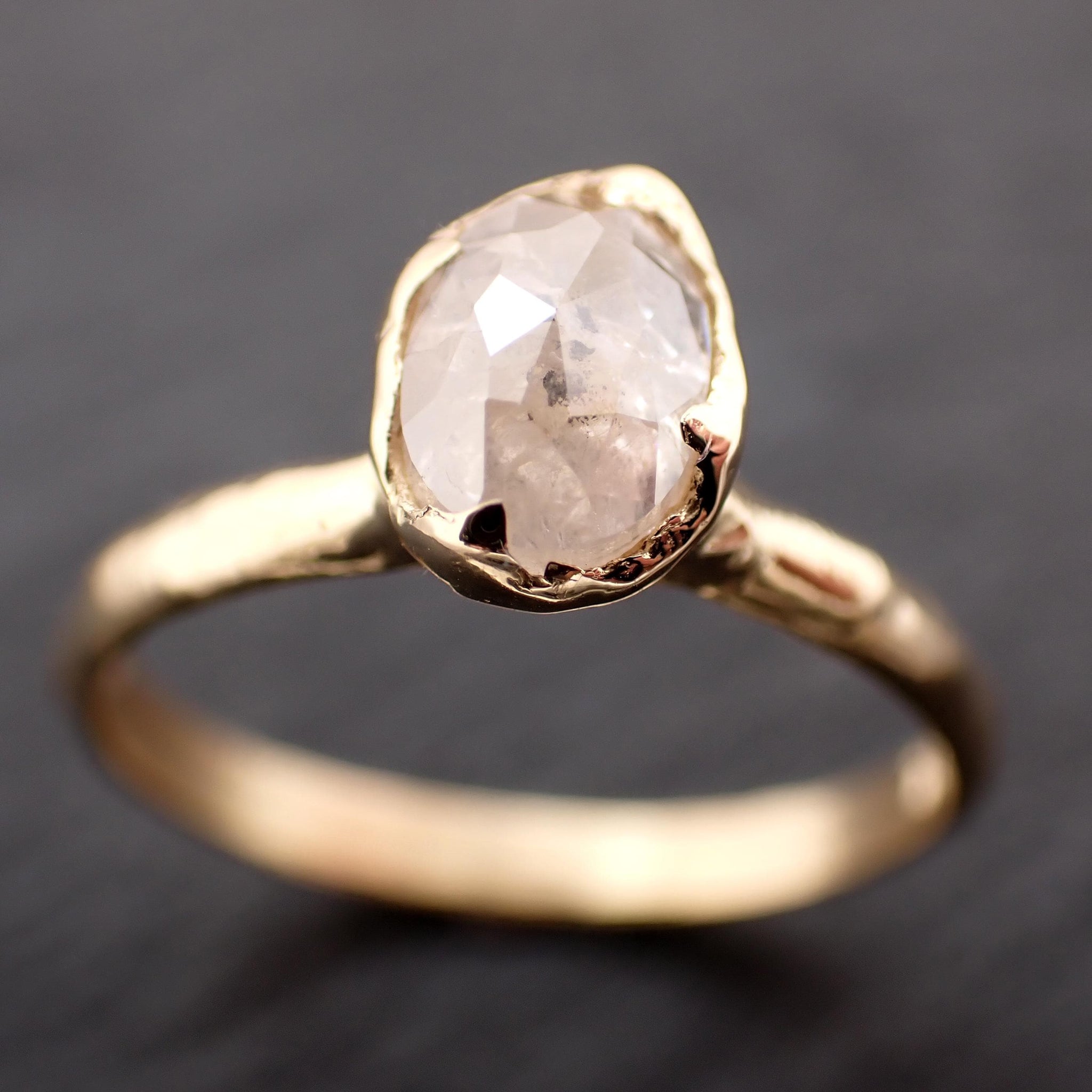 Antique-style Cut Oval Diamond Ring • 18k Yellow Gold • Rose Cut Solitaire Engagement Ring • Handmade byAngeline 3606