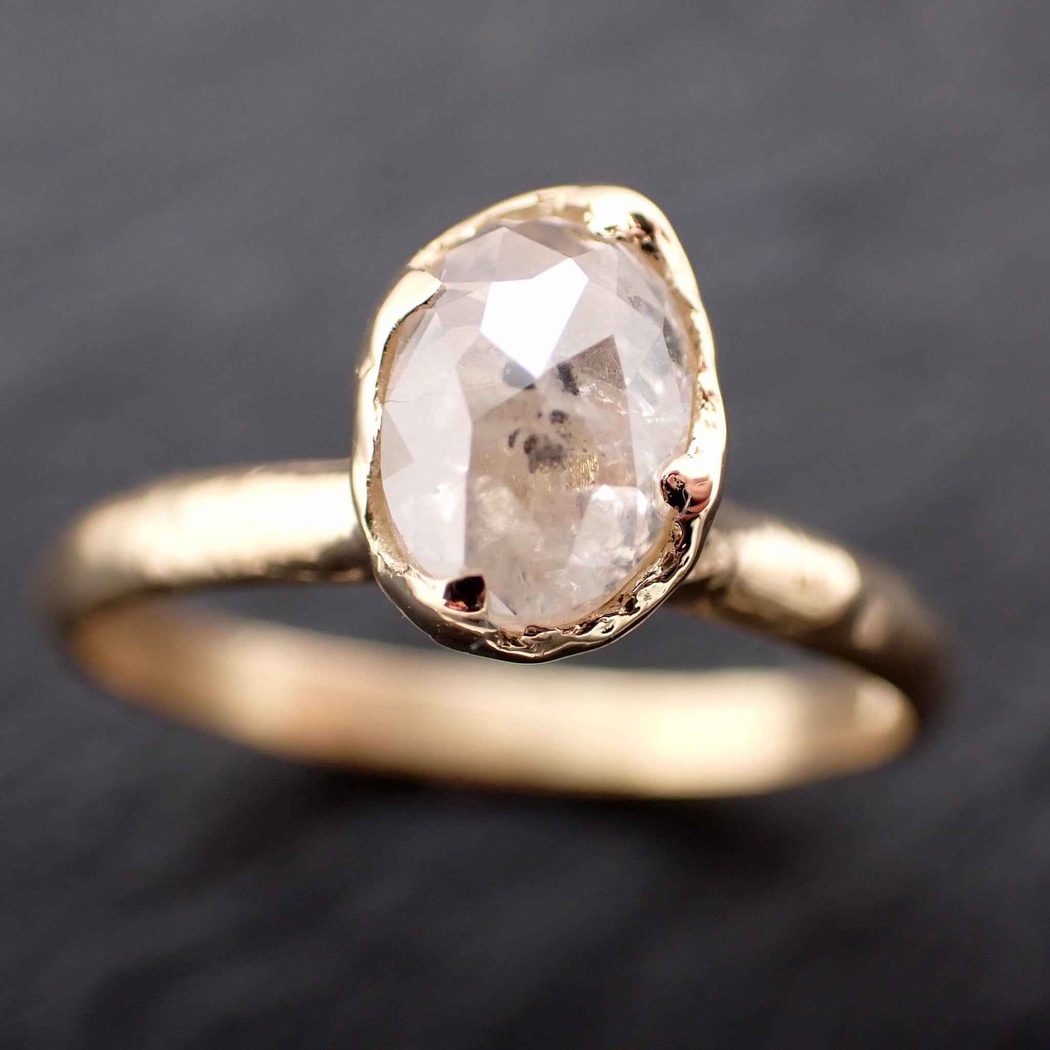 Antique-style Cut Oval Diamond Ring • 18k Yellow Gold • Rose Cut Solitaire Engagement Ring • Handmade byAngeline 3606