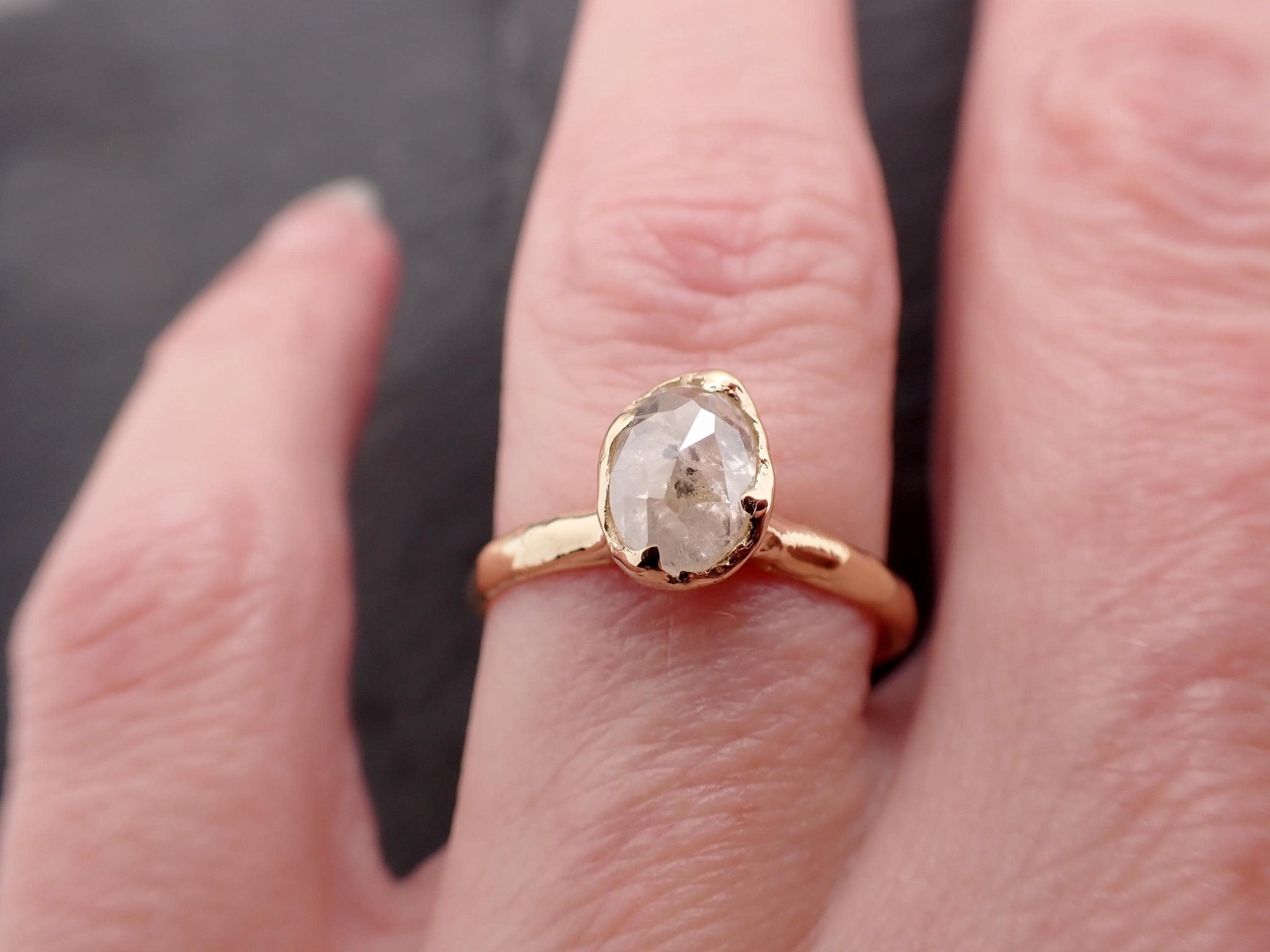 Antique-style Cut Oval Diamond Ring • 18k Yellow Gold • Rose Cut Solitaire Engagement Ring • Handmade byAngeline 3606