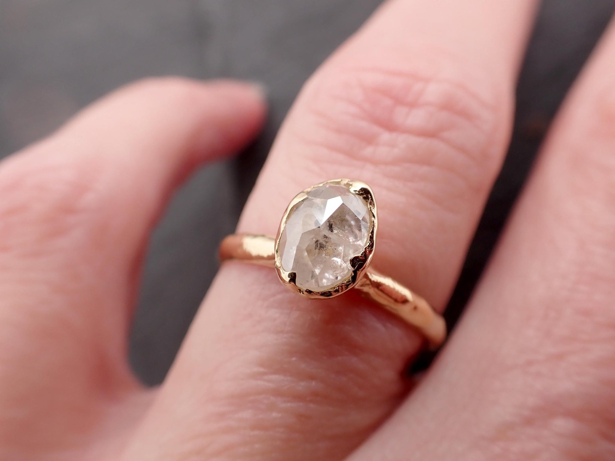 Antique-style Cut Oval Diamond Ring • 18k Yellow Gold • Rose Cut Solitaire Engagement Ring • Handmade byAngeline 3606