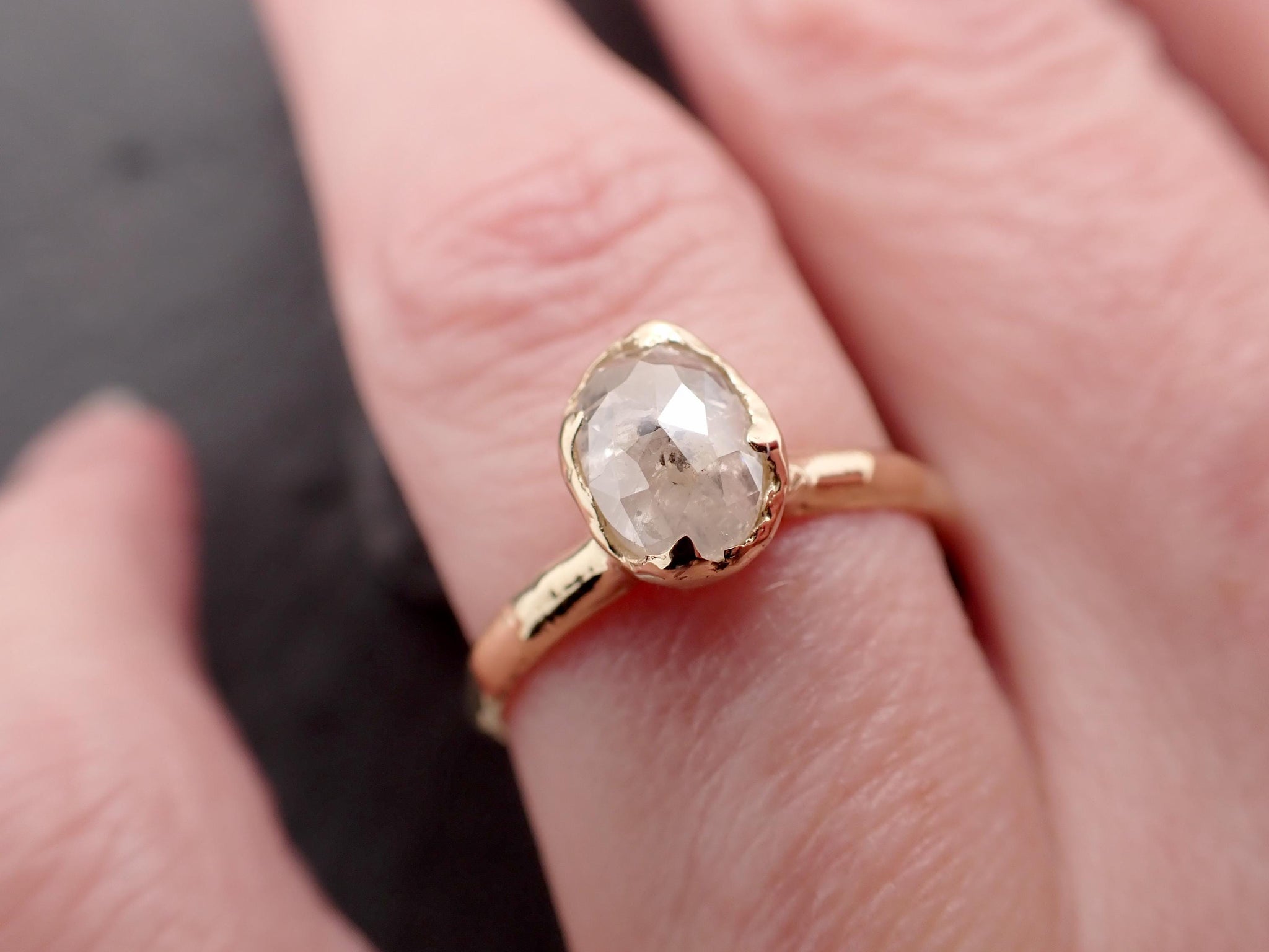 Antique-style Cut Oval Diamond Ring • 18k Yellow Gold • Rose Cut Solitaire Engagement Ring • Handmade byAngeline 3606