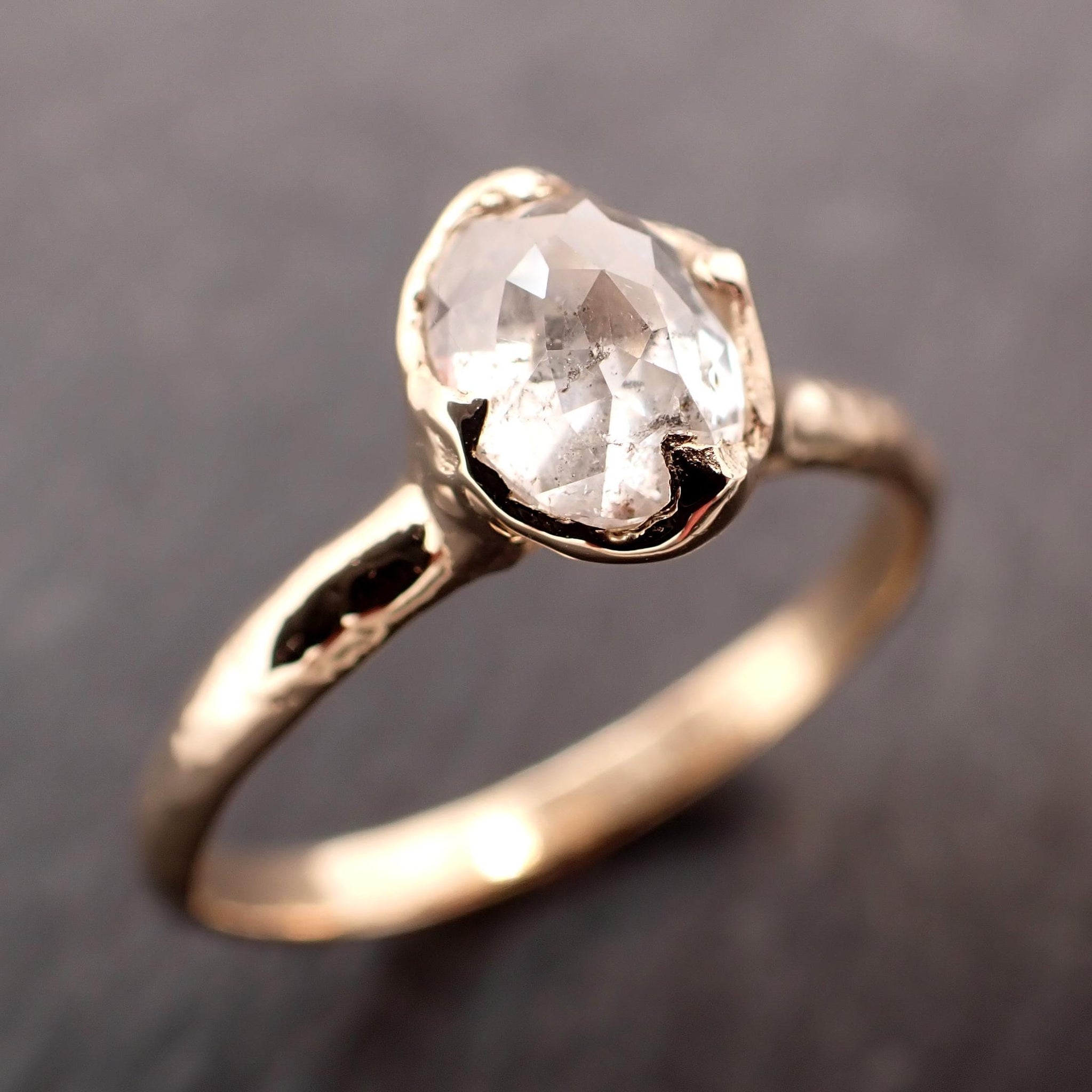 Antique-style Cut Oval Diamond Ring • 14k Yellow Gold • Rose Cut Solitaire Engagement Ring • Handmade byAngeline 3607