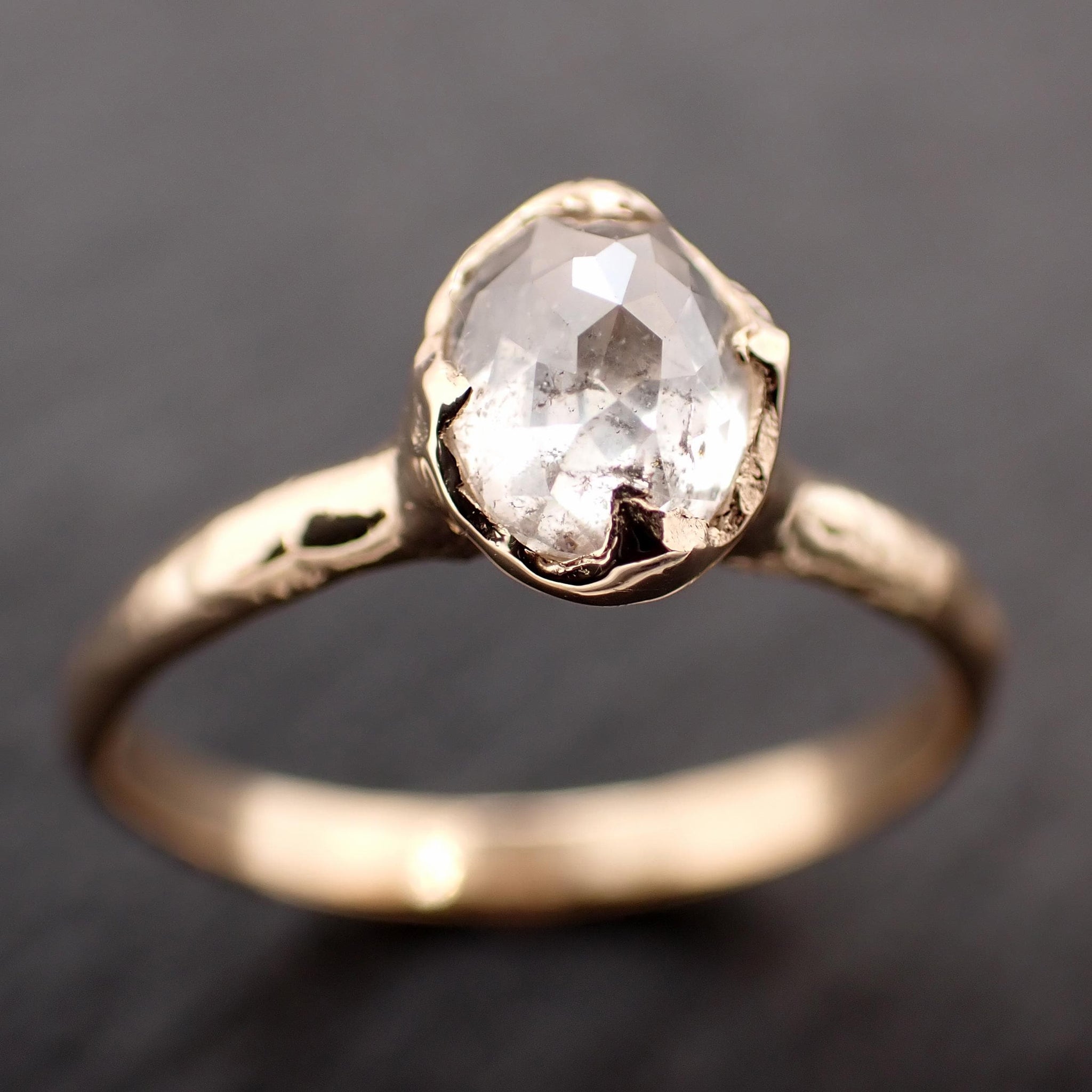 Antique-style Cut Oval Diamond Ring • 14k Yellow Gold • Rose Cut Solitaire Engagement Ring • Handmade byAngeline 3607