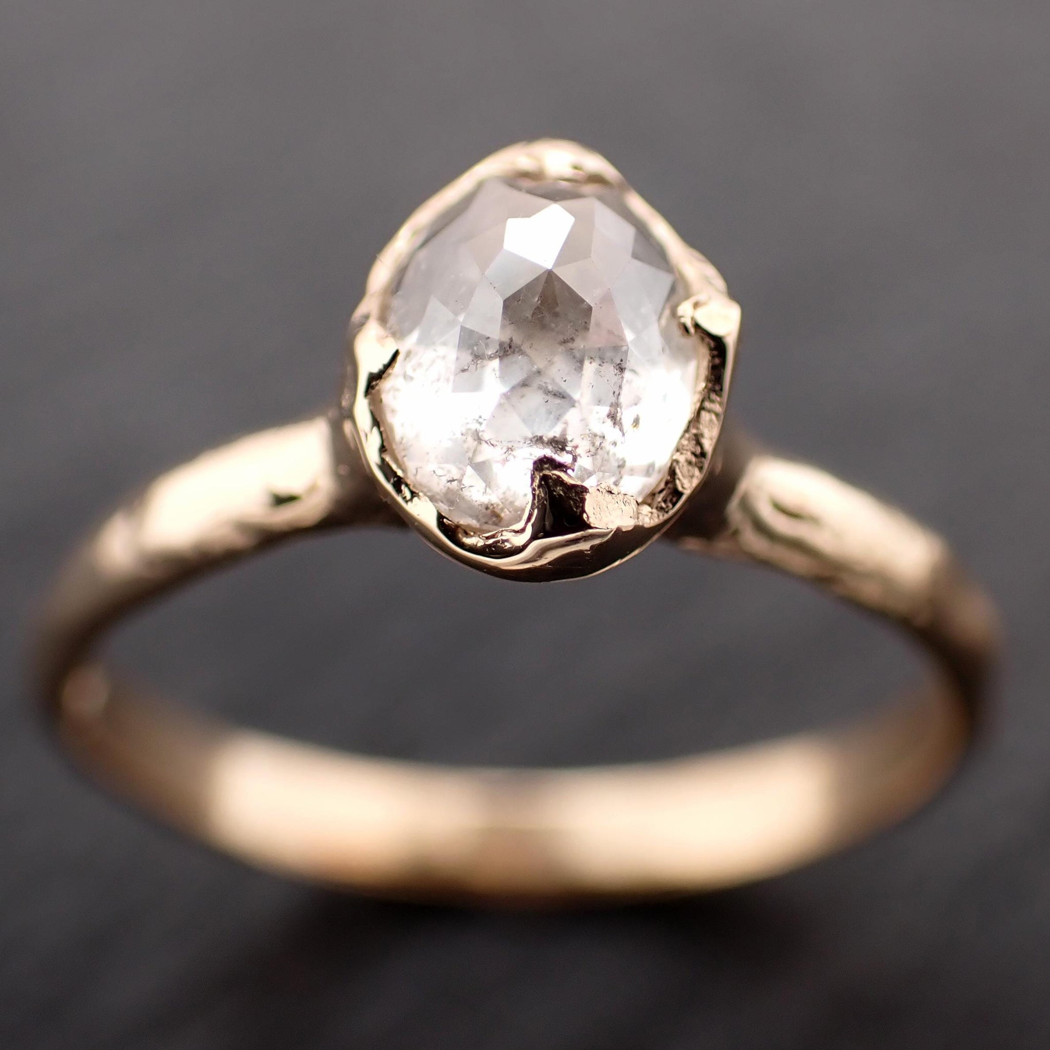 Antique-style Cut Oval Diamond Ring • 14k Yellow Gold • Rose Cut Solitaire Engagement Ring • Handmade byAngeline 3607