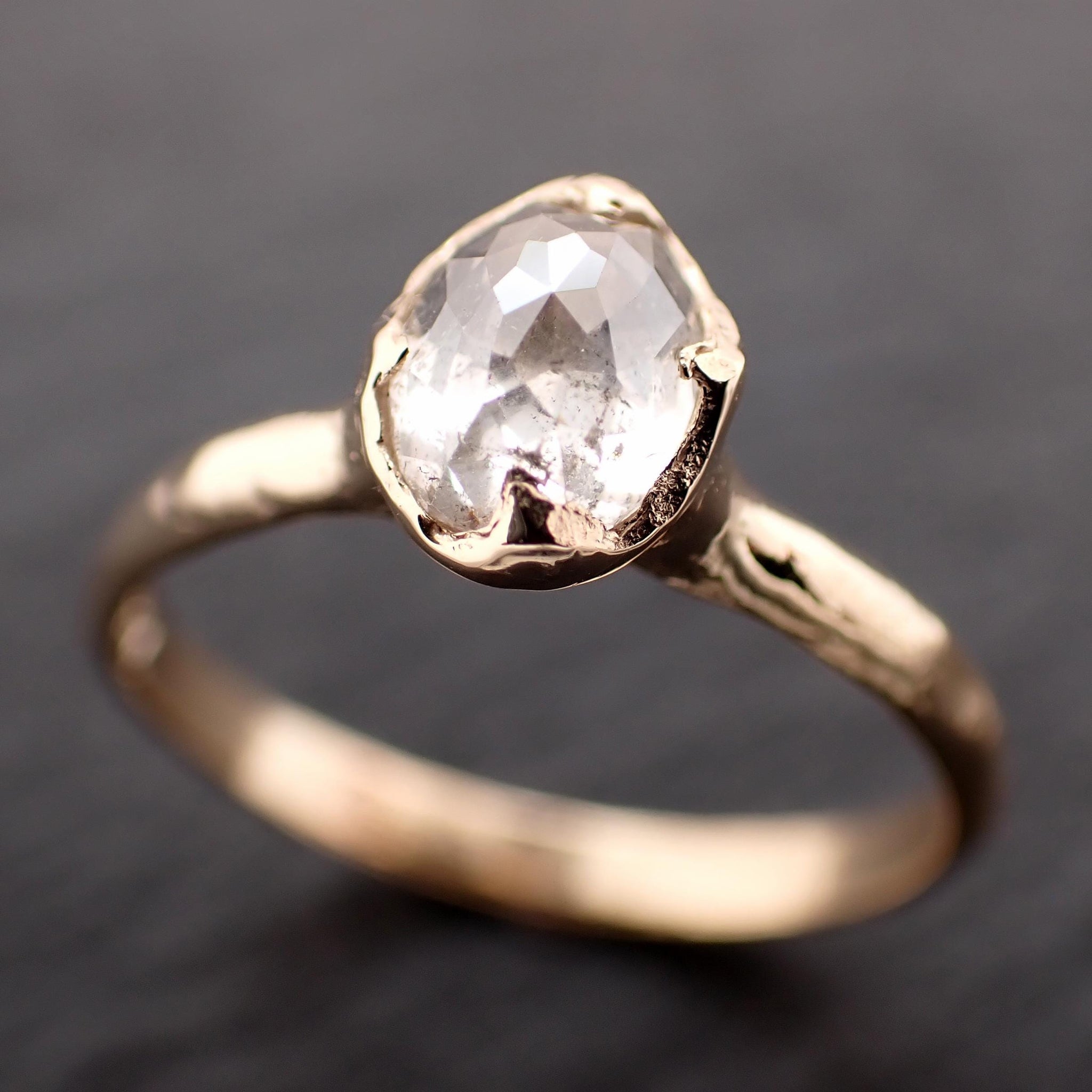 Antique-style Cut Oval Diamond Ring • 14k Yellow Gold • Rose Cut Solitaire Engagement Ring • Handmade byAngeline 3607