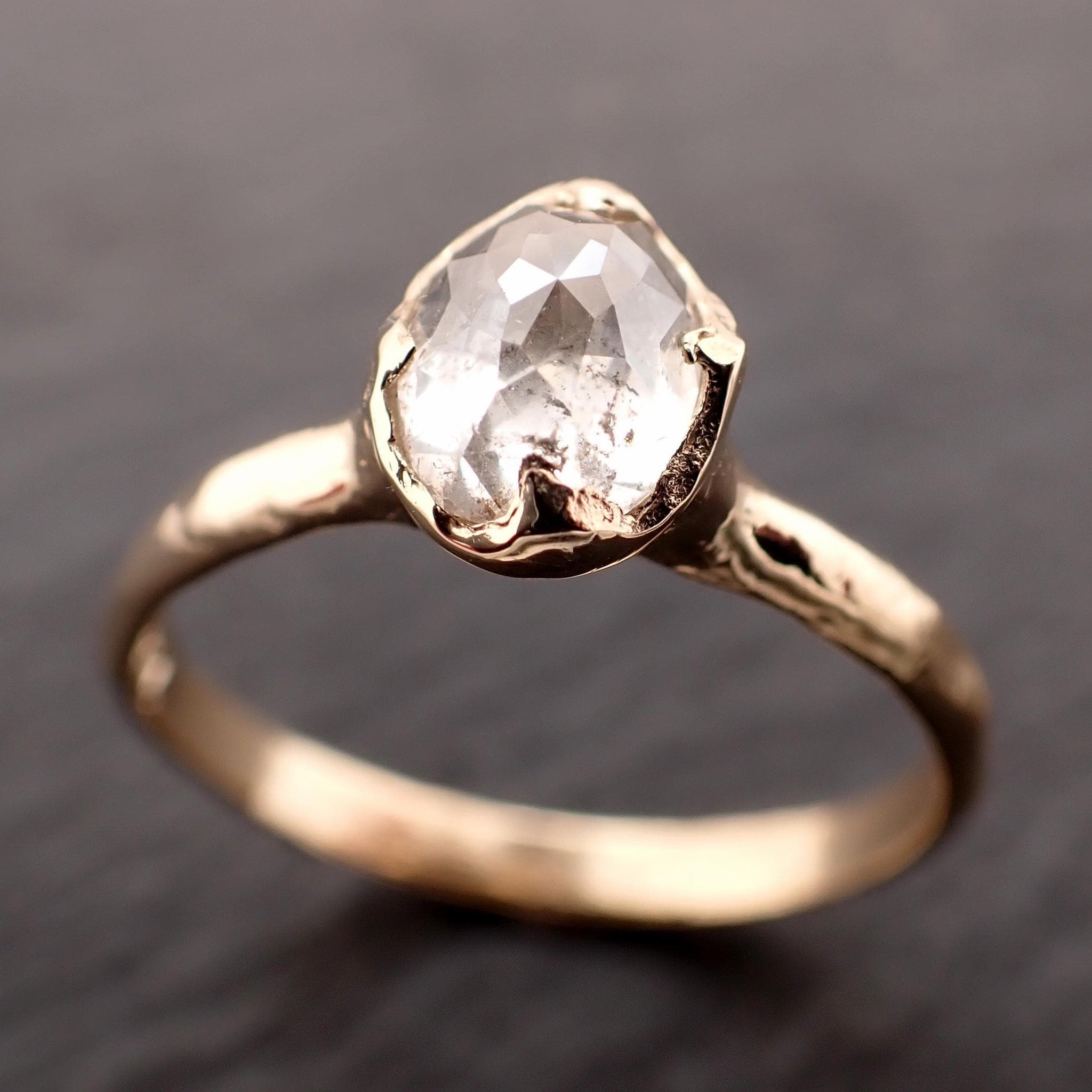 Antique-style Cut Oval Diamond Ring • 14k Yellow Gold • Rose Cut Solitaire Engagement Ring • Handmade byAngeline 3607