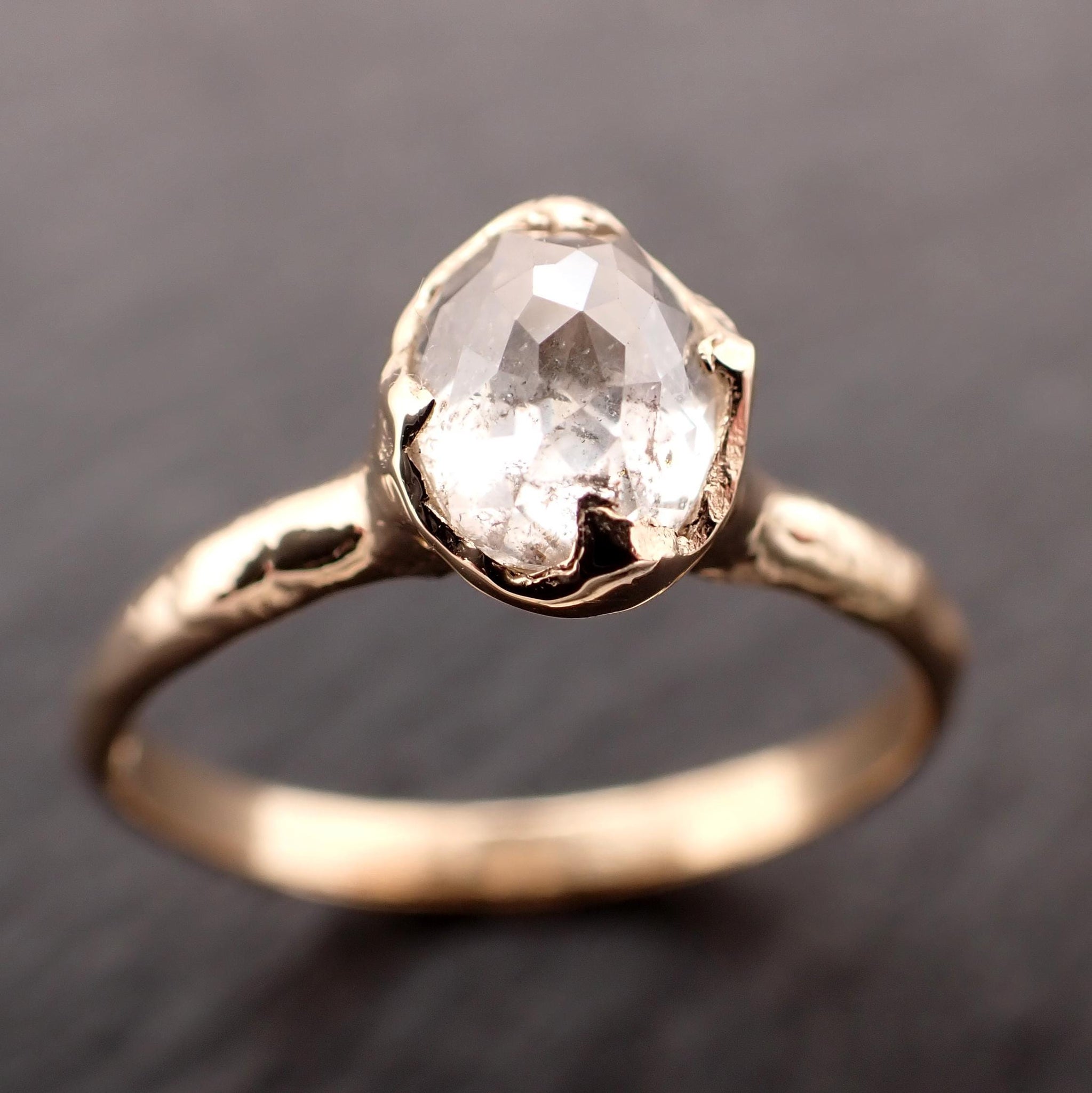 Antique-style Cut Oval Diamond Ring • 14k Yellow Gold • Rose Cut Solitaire Engagement Ring • Handmade byAngeline 3607