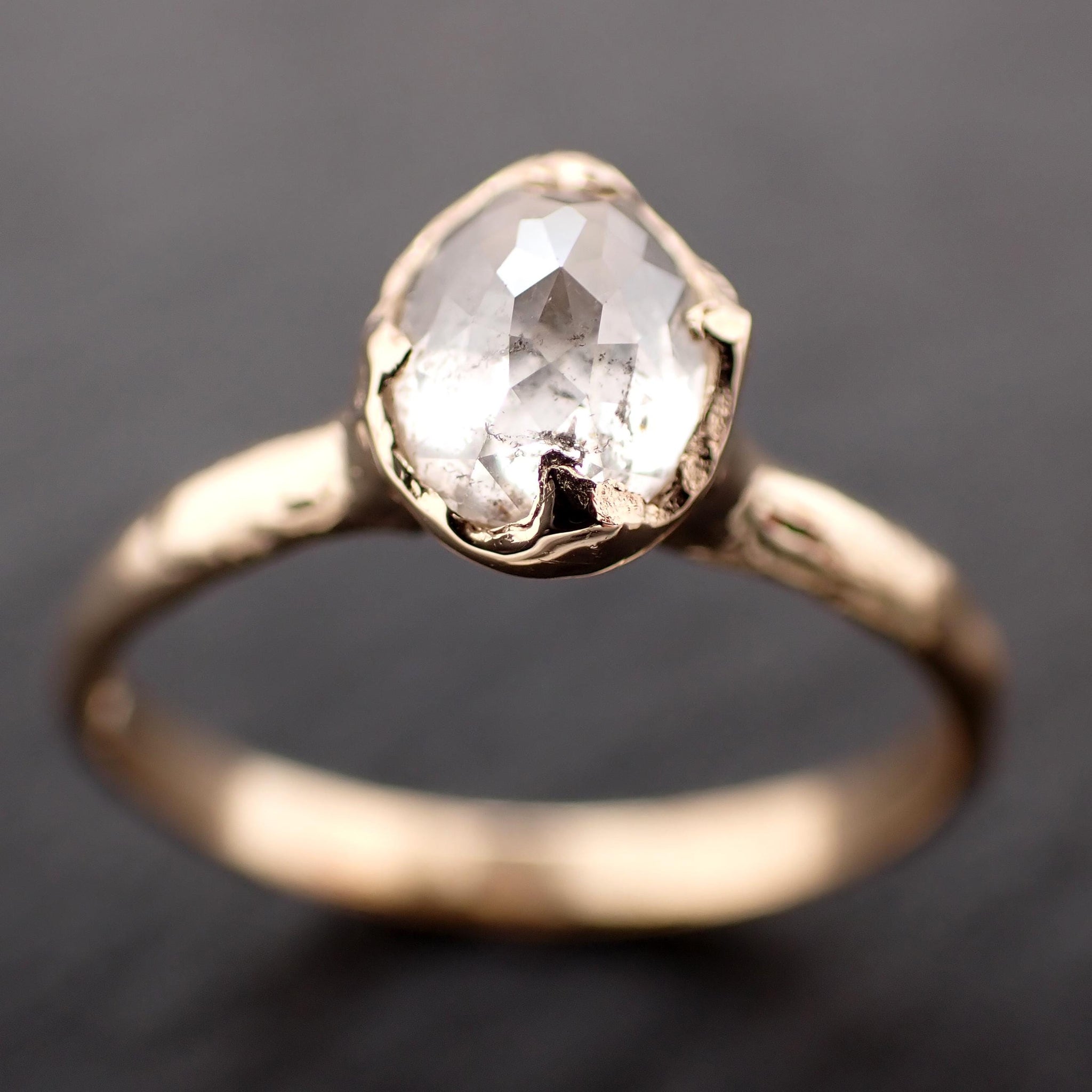 Antique-style Cut Oval Diamond Ring • 14k Yellow Gold • Rose Cut Solitaire Engagement Ring • Handmade byAngeline 3607