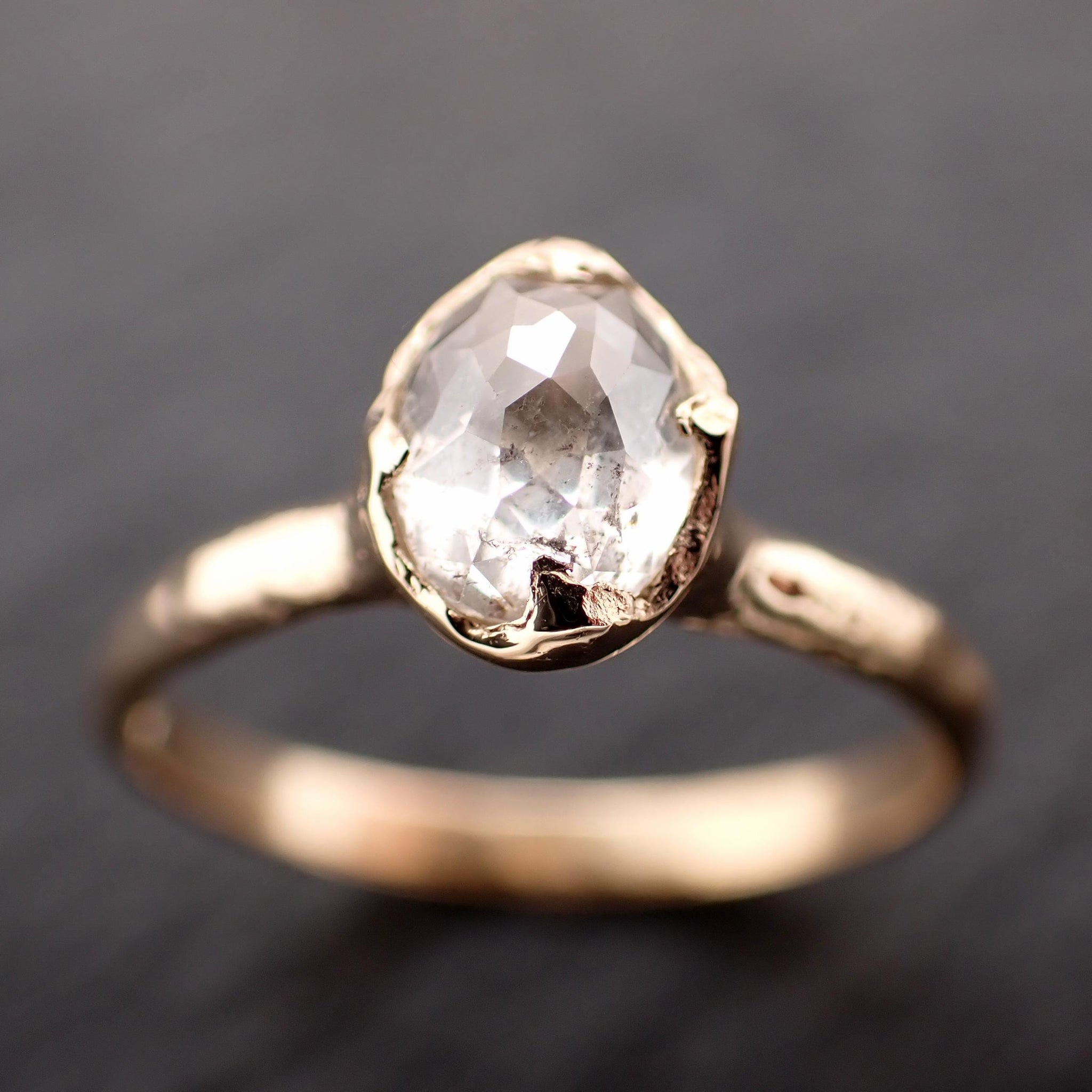 Antique-style Cut Oval Diamond Ring • 14k Yellow Gold • Rose Cut Solitaire Engagement Ring • Handmade byAngeline 3607