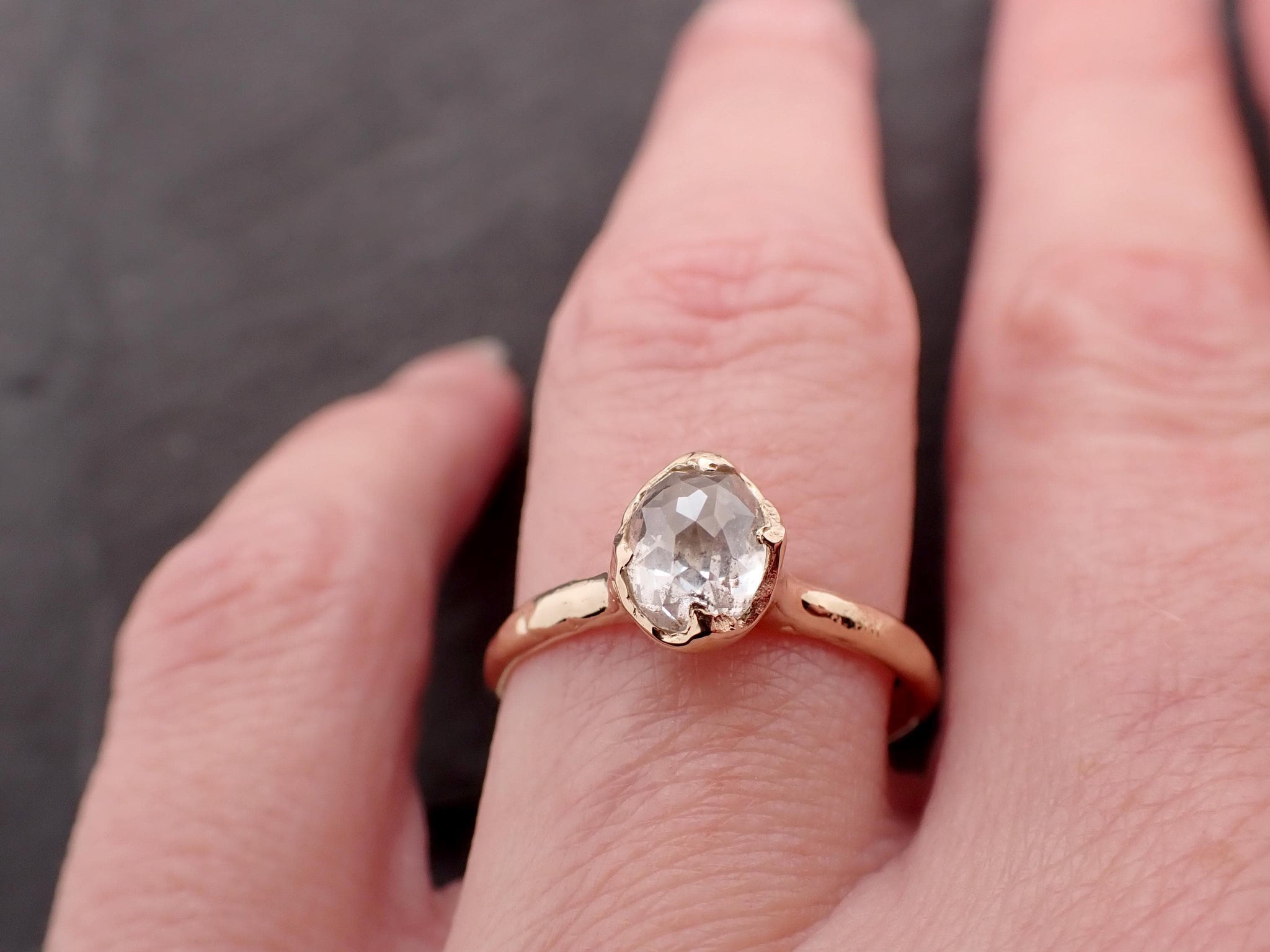 Antique-style Cut Oval Diamond Ring • 14k Yellow Gold • Rose Cut Solitaire Engagement Ring • Handmade byAngeline 3607