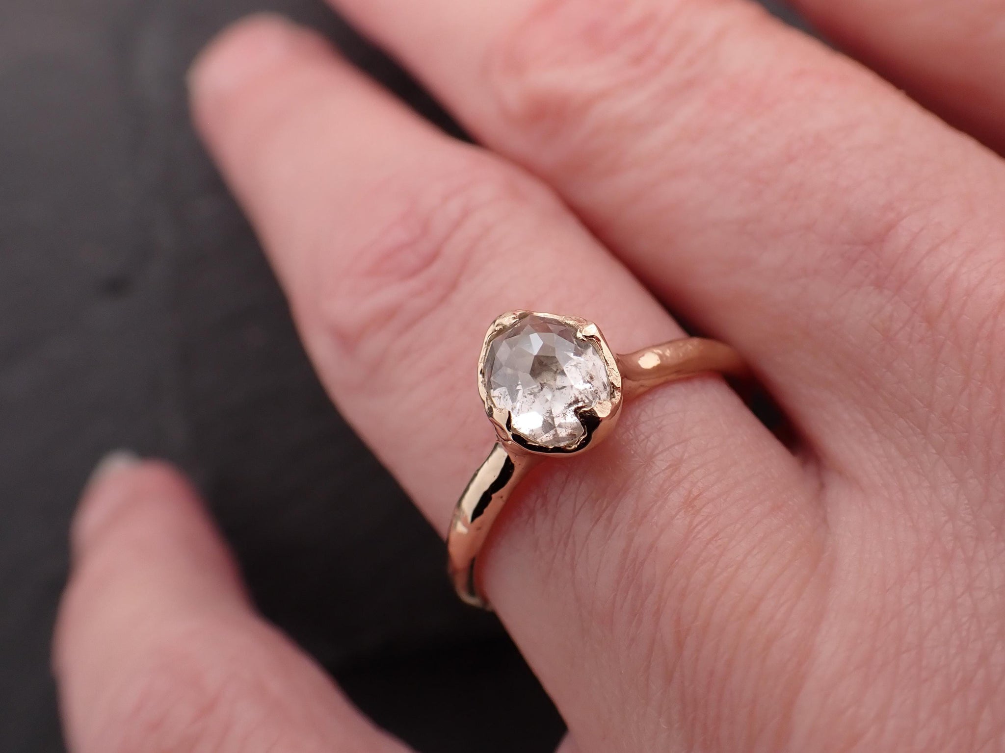 Antique-style Cut Oval Diamond Ring • 14k Yellow Gold • Rose Cut Solitaire Engagement Ring • Handmade byAngeline 3607