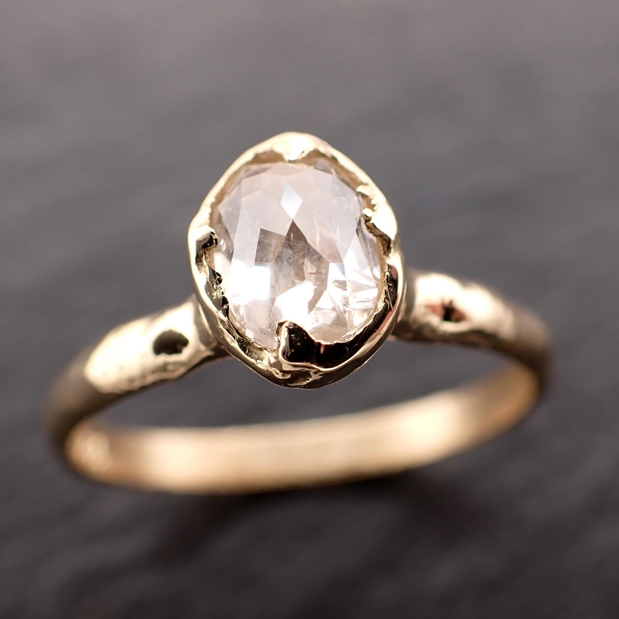 Antique-style Cut Oval Diamond Ring • 18k Yellow Gold • Rose Cut Solitaire Engagement Ring • Handmade byAngeline 3608