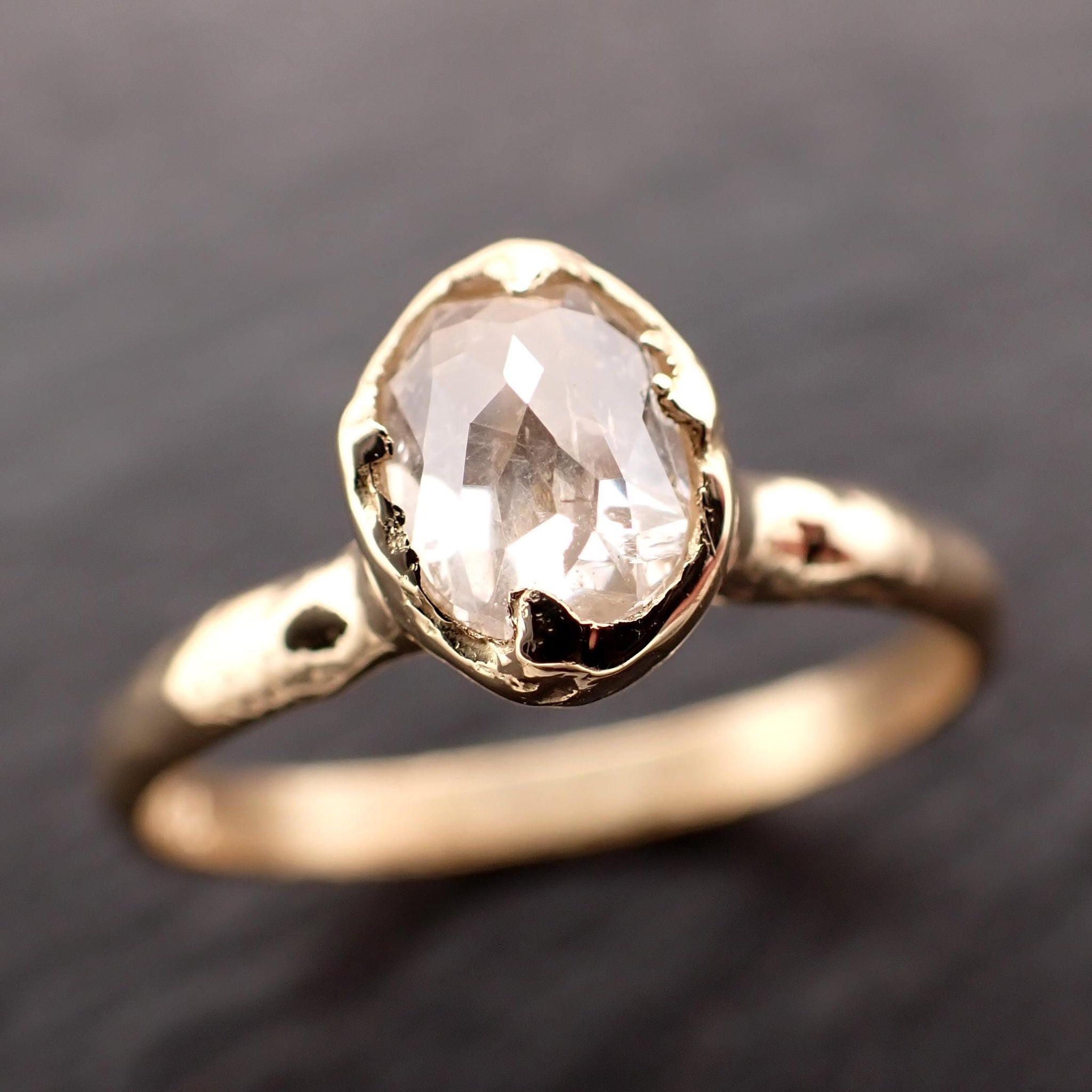 Antique-style Cut Oval Diamond Ring • 18k Yellow Gold • Rose Cut Solitaire Engagement Ring • Handmade byAngeline 3608