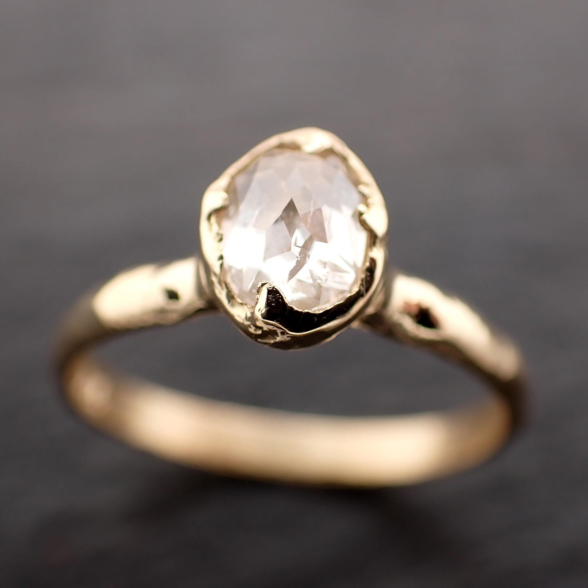 Antique-style Cut Oval Diamond Ring • 18k Yellow Gold • Rose Cut Solitaire Engagement Ring • Handmade byAngeline 3608