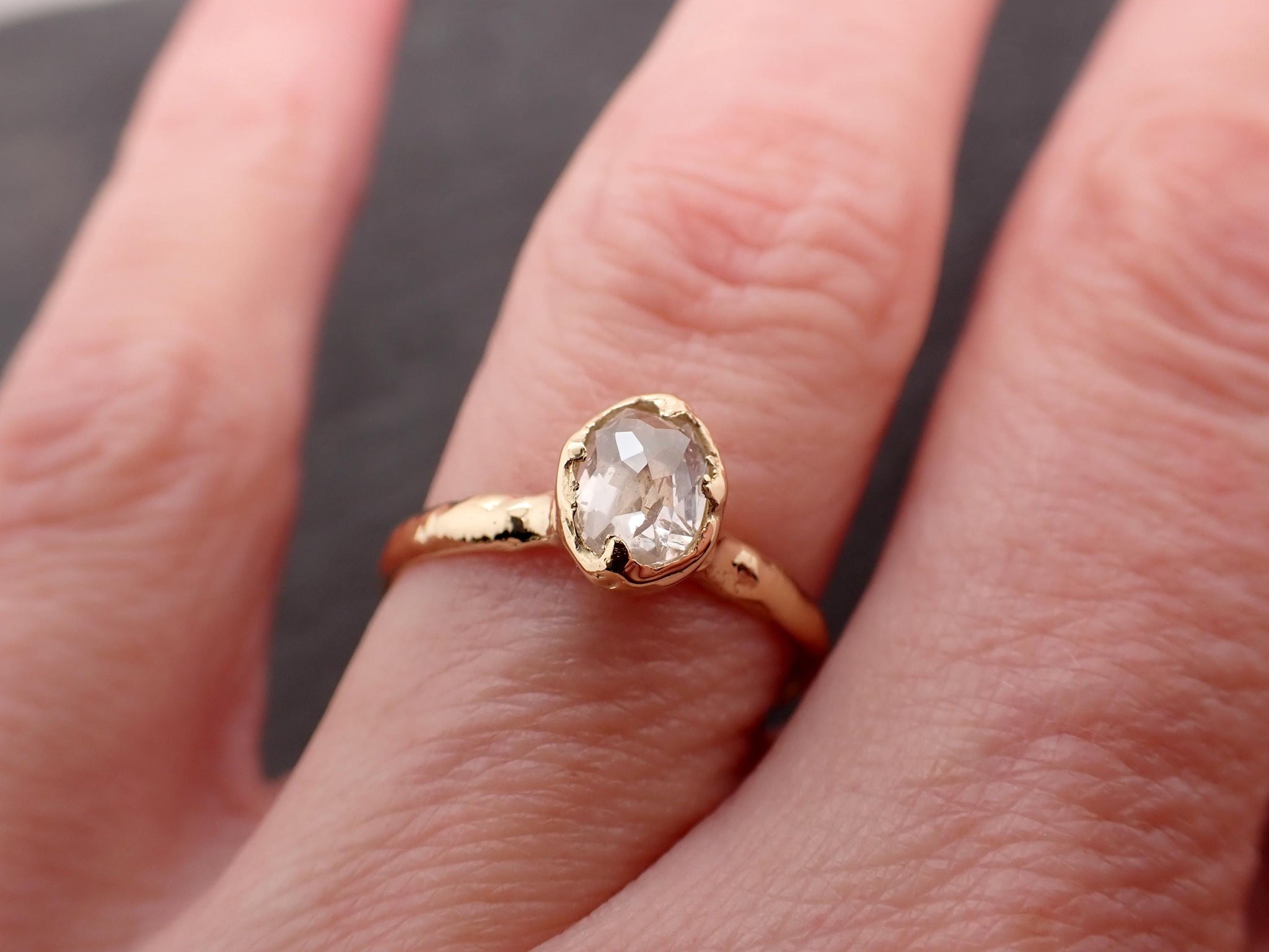 Antique-style Cut Oval Diamond Ring • 18k Yellow Gold • Rose Cut Solitaire Engagement Ring • Handmade byAngeline 3608