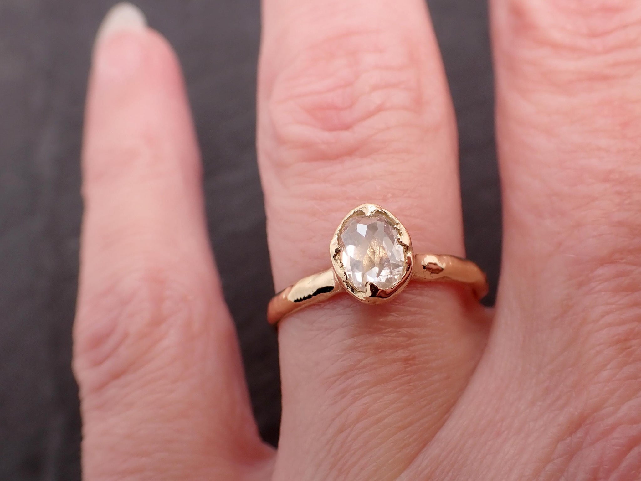 Antique-style Cut Oval Diamond Ring • 18k Yellow Gold • Rose Cut Solitaire Engagement Ring • Handmade byAngeline 3608