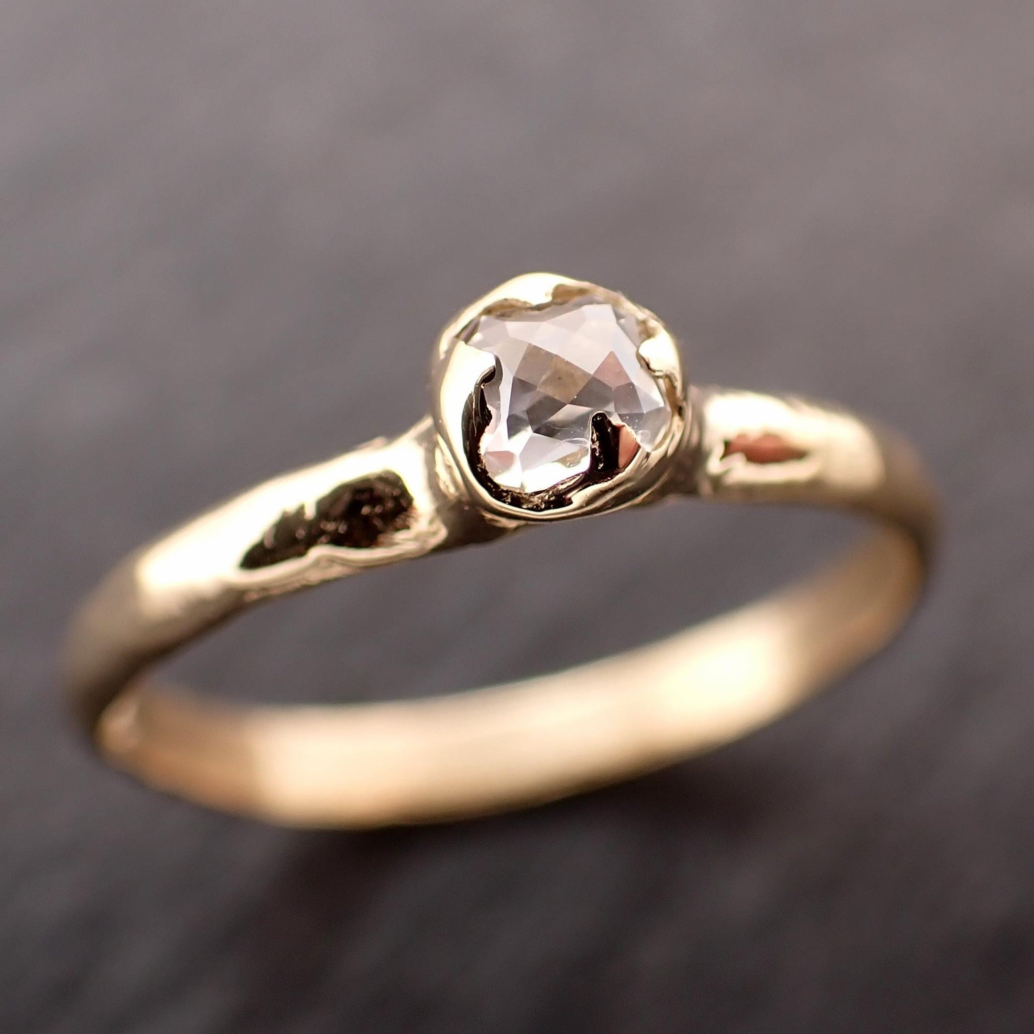 Antique-style Rose Cut Diamond Ring • 18k Yellow Gold • Solitaire Engagement Ring • Handmade byAngeline 3609