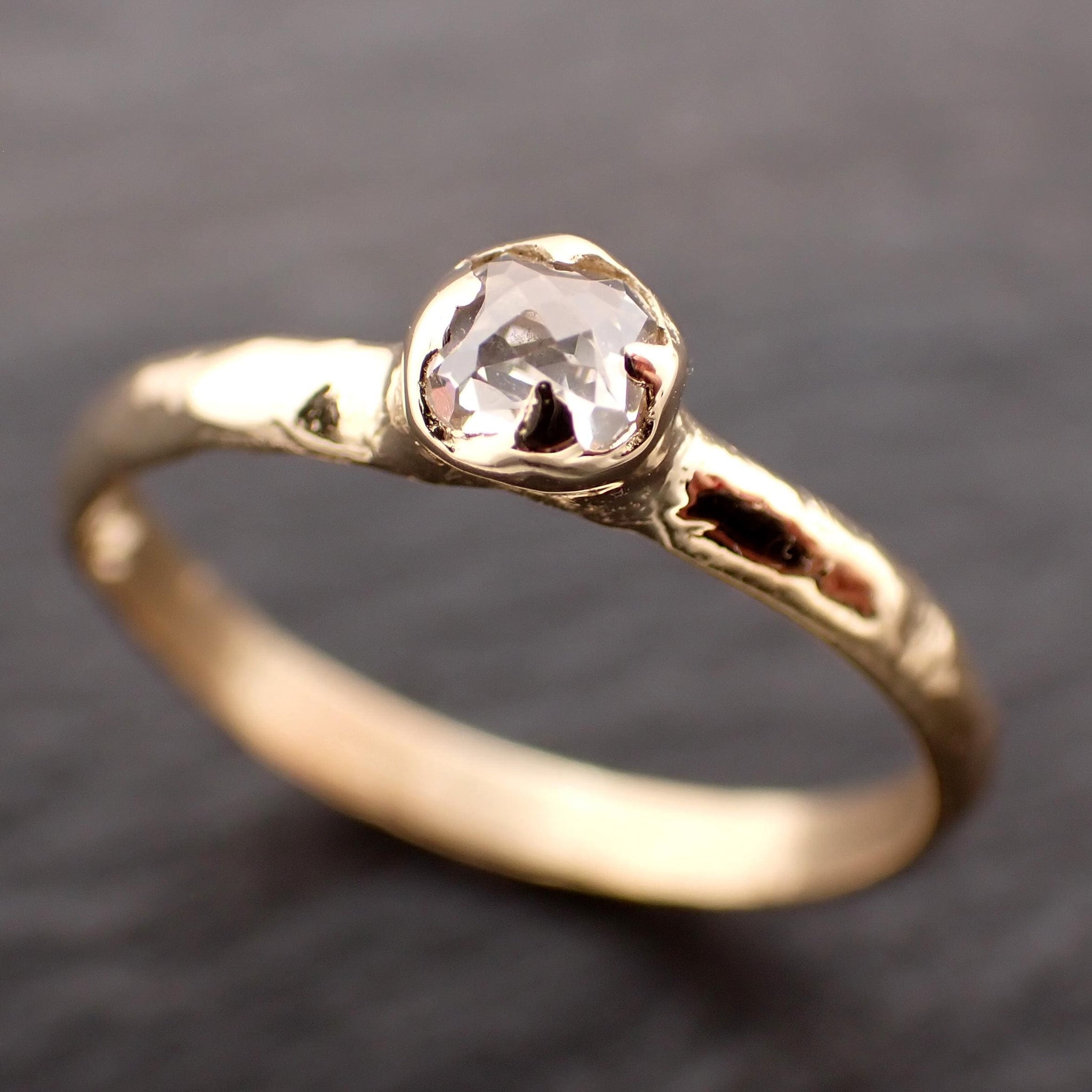 Antique-style Rose Cut Diamond Ring • 18k Yellow Gold • Solitaire Engagement Ring • Handmade byAngeline 3609
