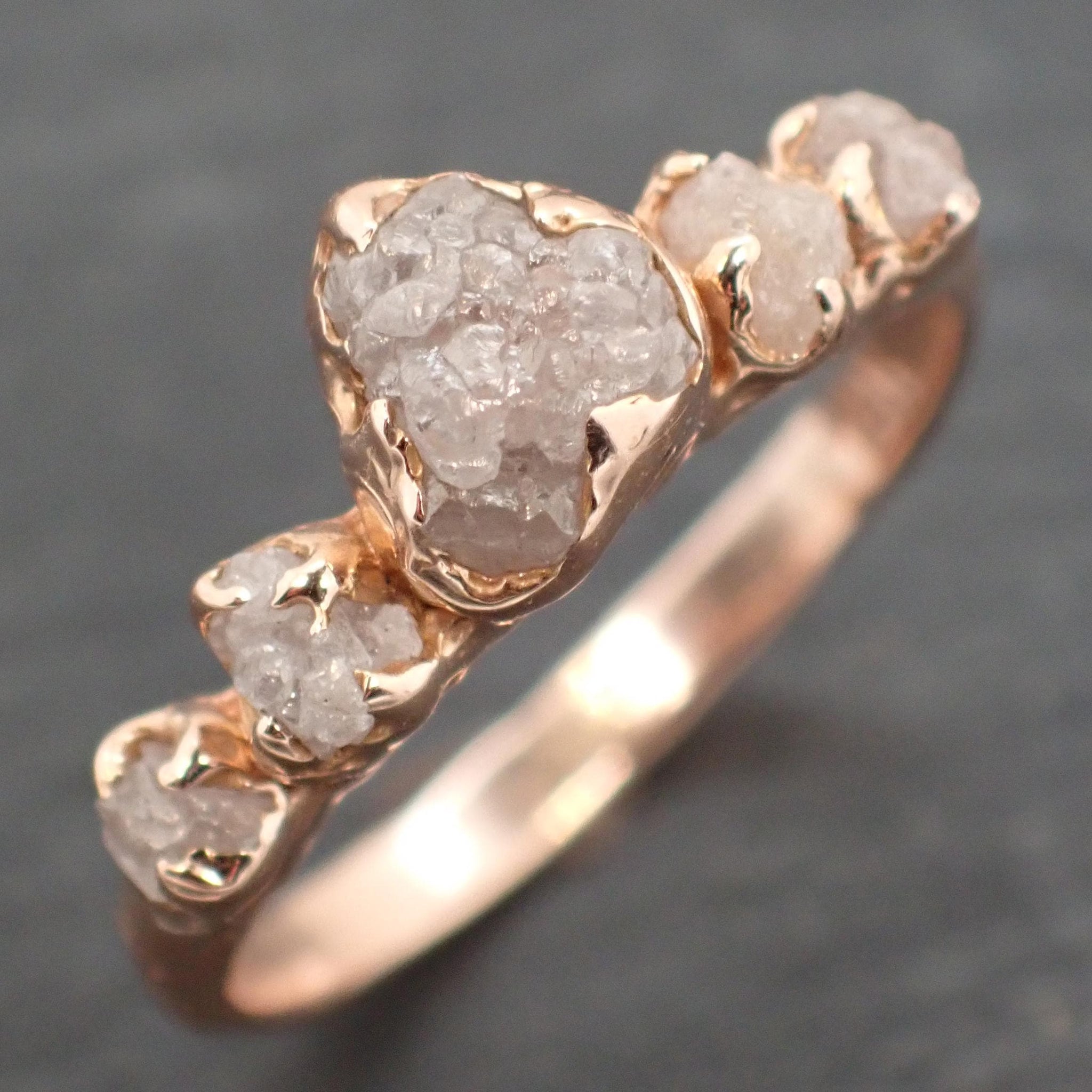 Custom 5-Stone Crown Engagement Ring • Raw Diamond Band • Sterling Silver or Gold • Ethical Sustainable Jewelry by Angeline C2550